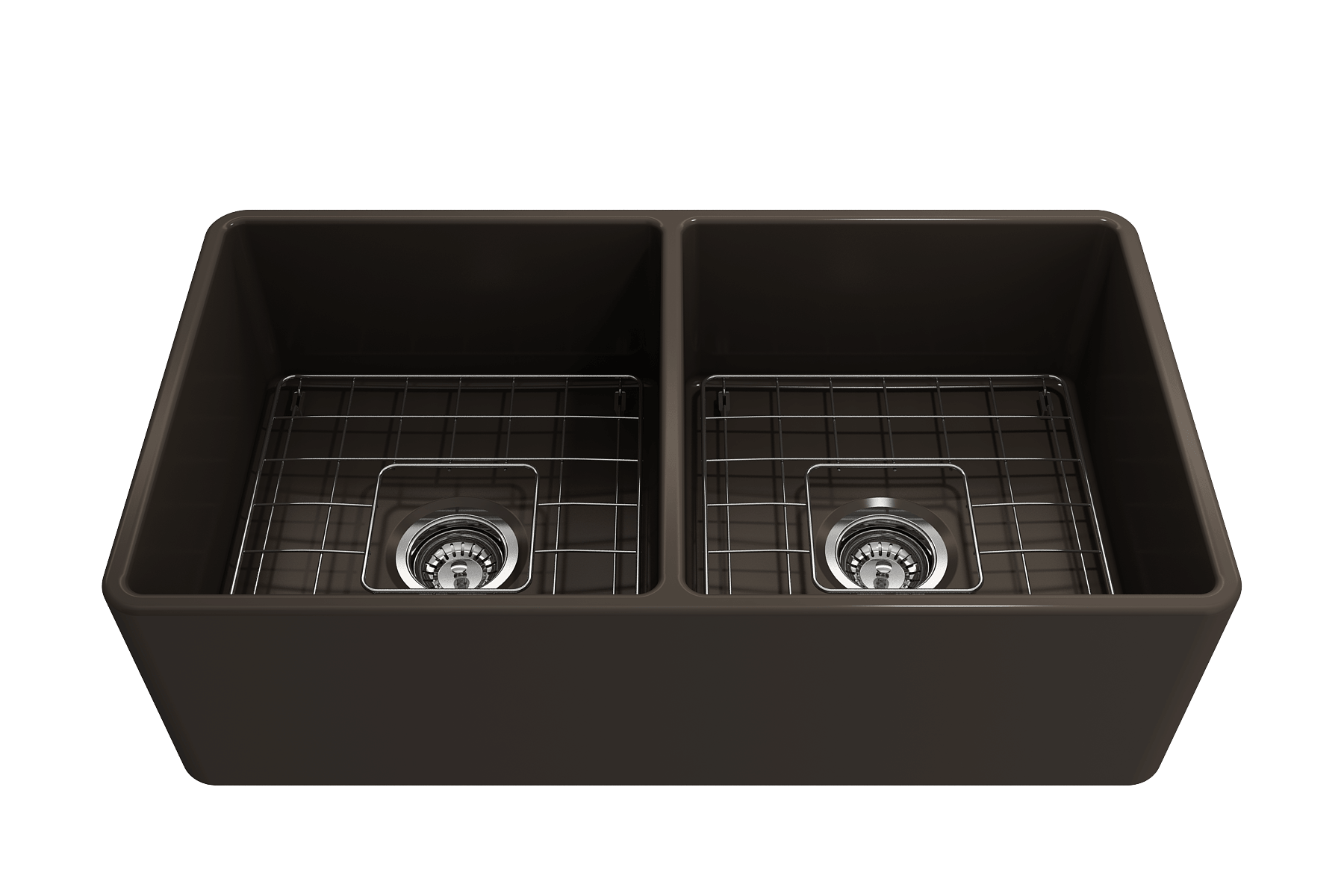 Alternate Image for BOCCHI Classico 33" Fireclay Farmhouse Apron 50/50 Double Bowl Kitchen Sink, Matte Brown, 1139-025-0120
