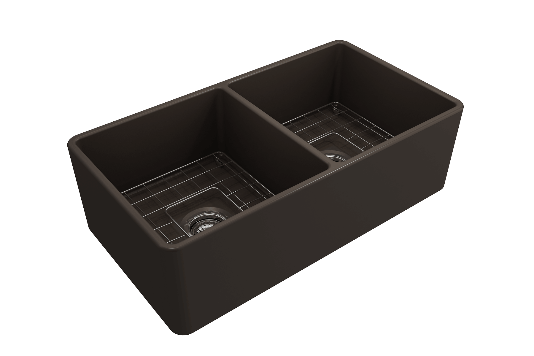 Alternate Image for BOCCHI Classico 33" Fireclay Farmhouse Apron 50/50 Double Bowl Kitchen Sink, Matte Brown, 1139-025-0120