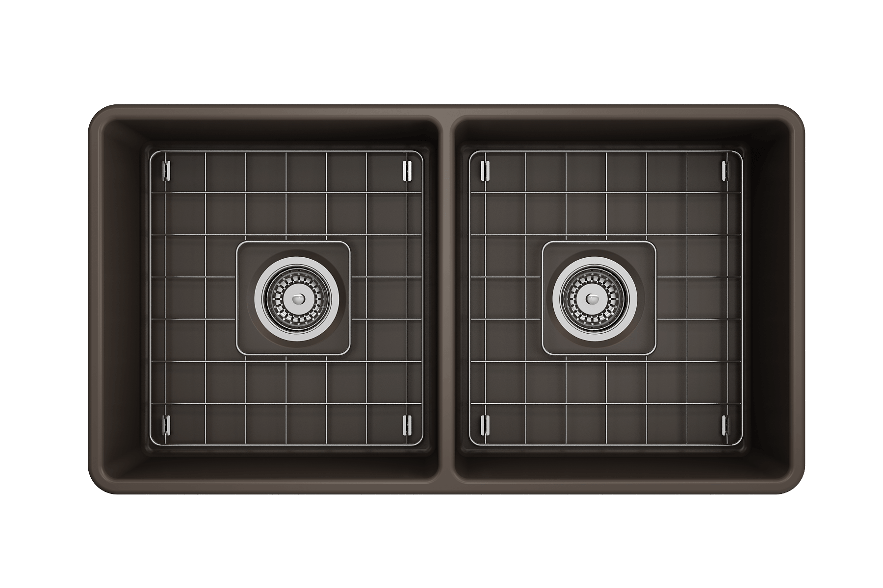 Alternate Image for BOCCHI Classico 33" Fireclay Farmhouse Apron 50/50 Double Bowl Kitchen Sink, Matte Brown, 1139-025-0120