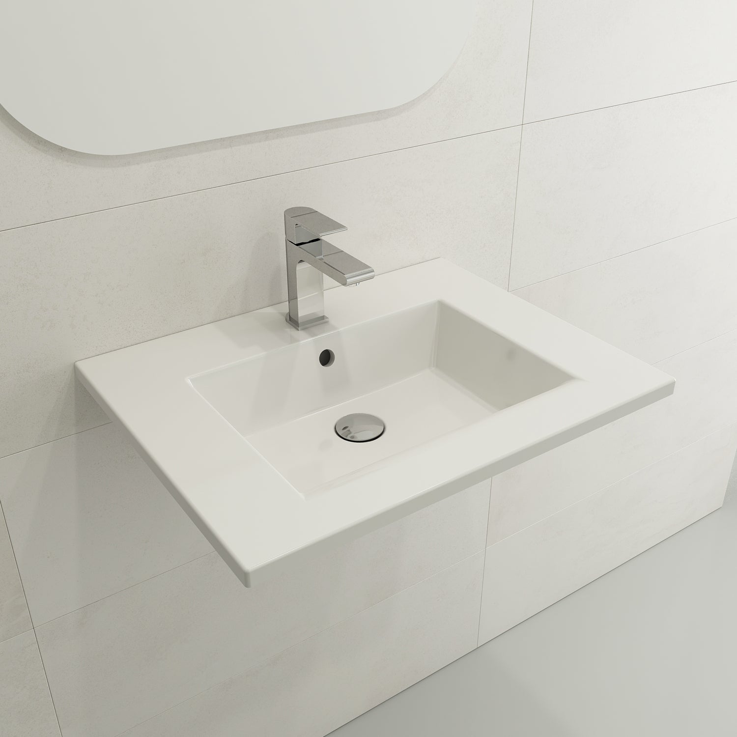 BOCCHI Ravenna 25" Rectangle Wallmount Fireclay Bathroom Sink, White, Single Faucet Hole, 1161-001-0126