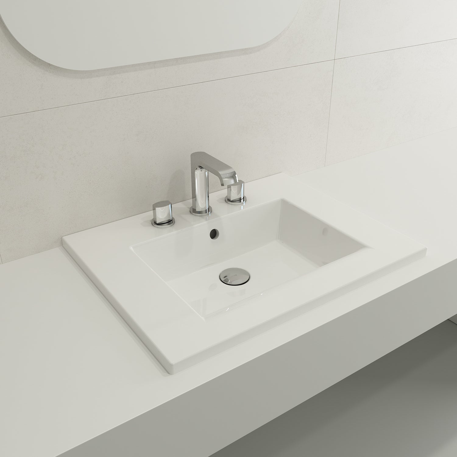 Alternate Image for BOCCHI Ravenna 25" Rectangle Wallmount Fireclay Bathroom Sink, White, 3 Faucet Hole, 1161-001-0127