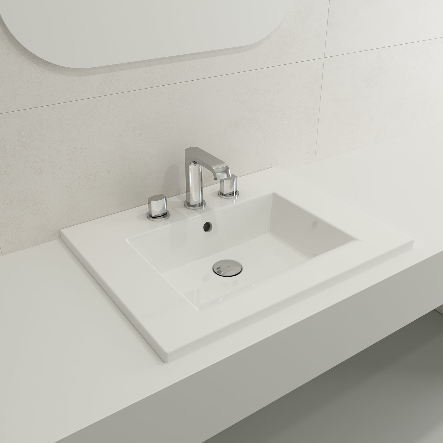 Alternate Image for BOCCHI Ravenna 25" Rectangle Wallmount Fireclay Bathroom Sink, White, 3 Faucet Hole, 1161-001-0127