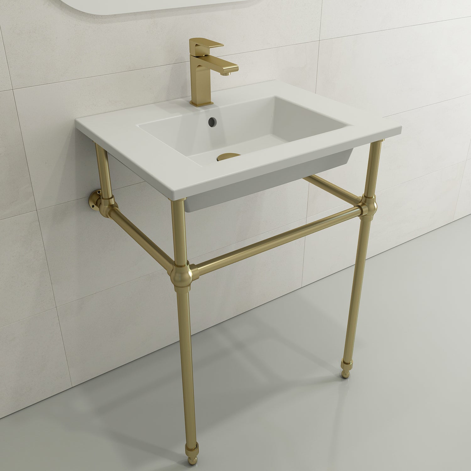 Alternate Image for BOCCHI Ravenna 25" Rectangle Wallmount Fireclay Bathroom Sink, Matte White, Single Faucet Hole, 1161-002-0126