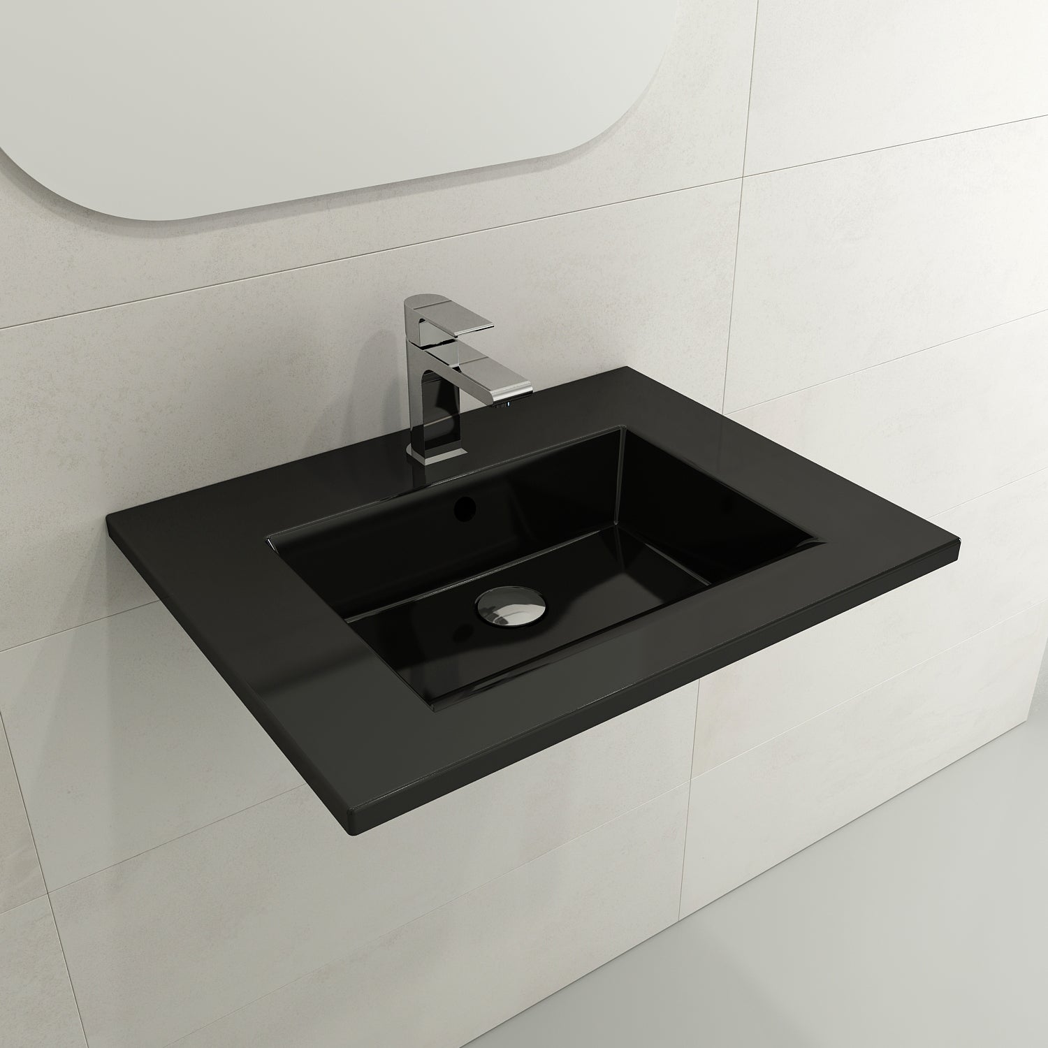 BOCCHI Ravenna 25" Rectangle Wallmount Fireclay Bathroom Sink, Black, Single Faucet Hole, 1161-005-0126