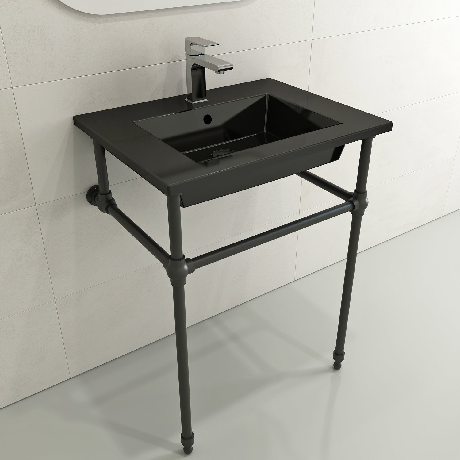 Alternate Image for BOCCHI Ravenna 25" Rectangle Wallmount Fireclay Bathroom Sink, Black, Single Faucet Hole, 1161-005-0126