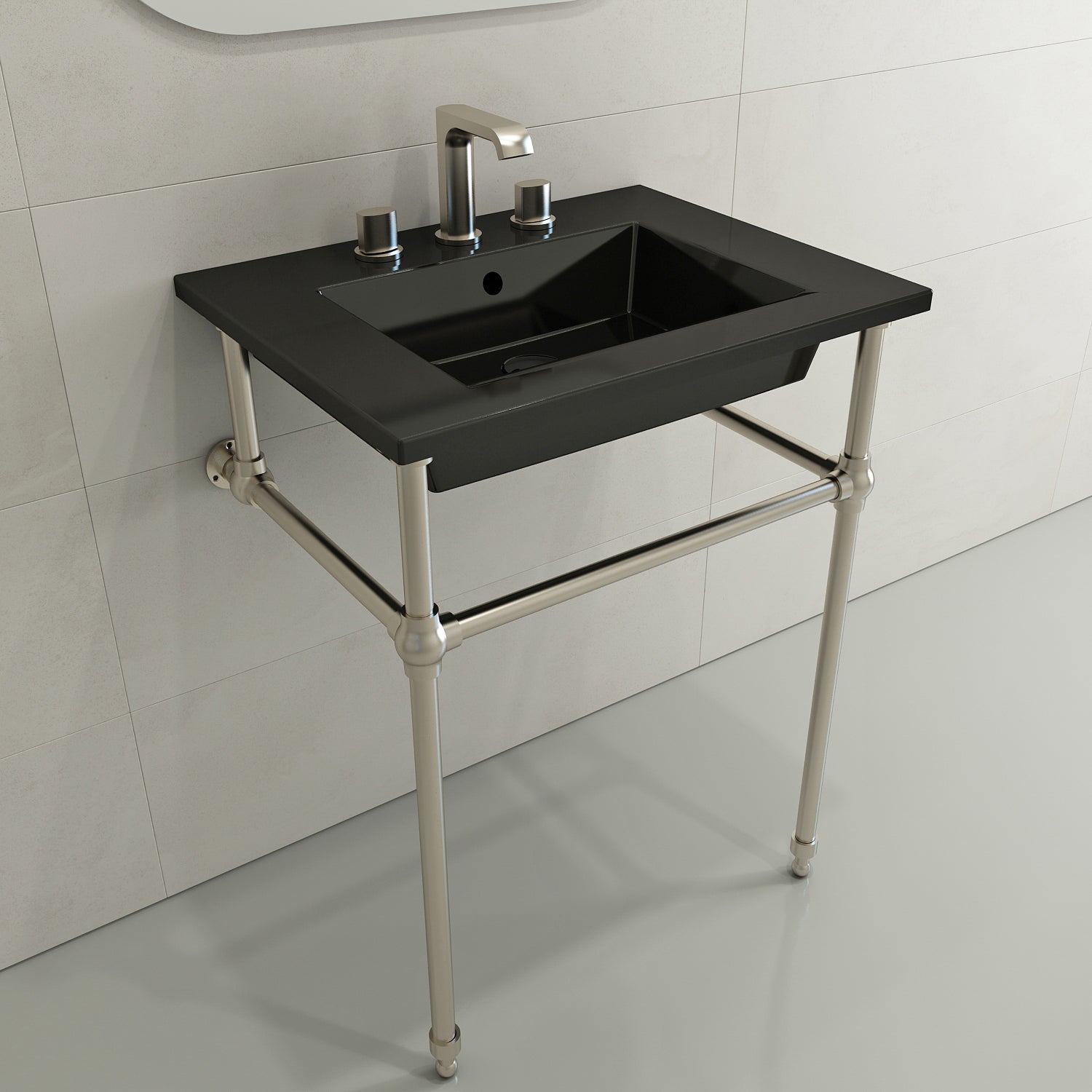 Alternate Image for BOCCHI Ravenna 25" Rectangle Wallmount Fireclay Bathroom Sink, Black, 3 Faucet Hole, 1161-005-0127