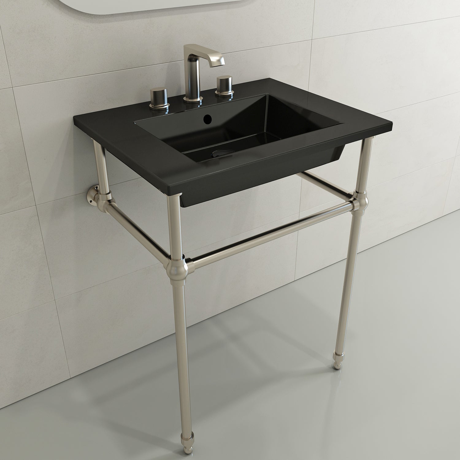 Alternate Image for BOCCHI Ravenna 25" Rectangle Wallmount Fireclay Bathroom Sink, Black, 3 Faucet Hole, 1161-005-0127