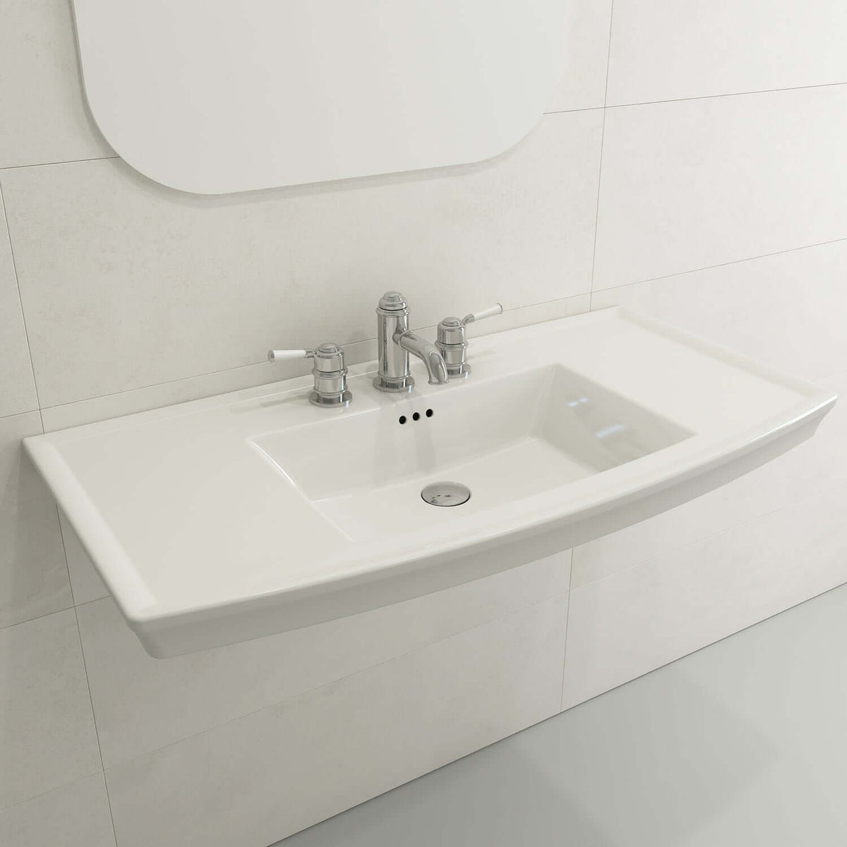 Alternate Image for BOCCHI Lavita 40" Rectangle Wallmount Fireclay Bathroom Sink, White, 3 Faucet Hole, 1168-001-0127