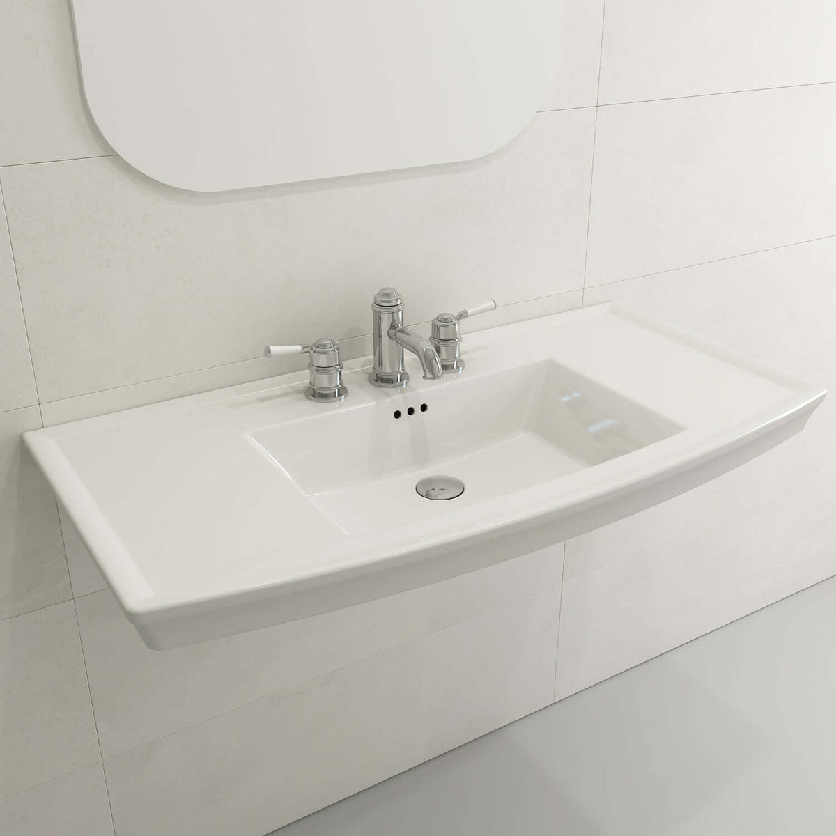 Alternate Image for BOCCHI Lavita 40" Rectangle Wallmount Fireclay Bathroom Sink, White, 3 Faucet Hole, 1168-001-0127