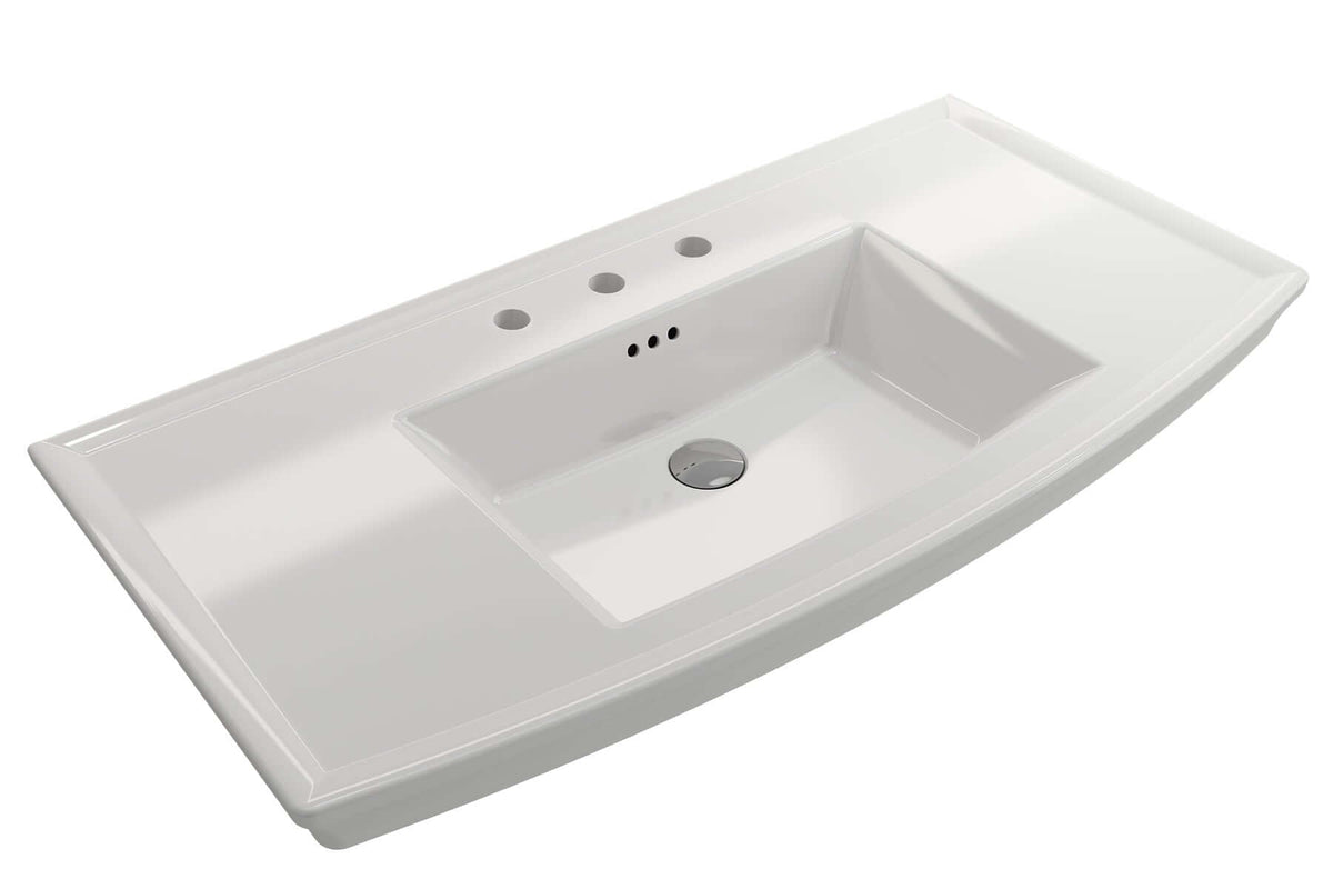 Alternate Image for BOCCHI Lavita 40" Rectangle Wallmount Fireclay Bathroom Sink, White, 3 Faucet Hole, 1168-001-0127