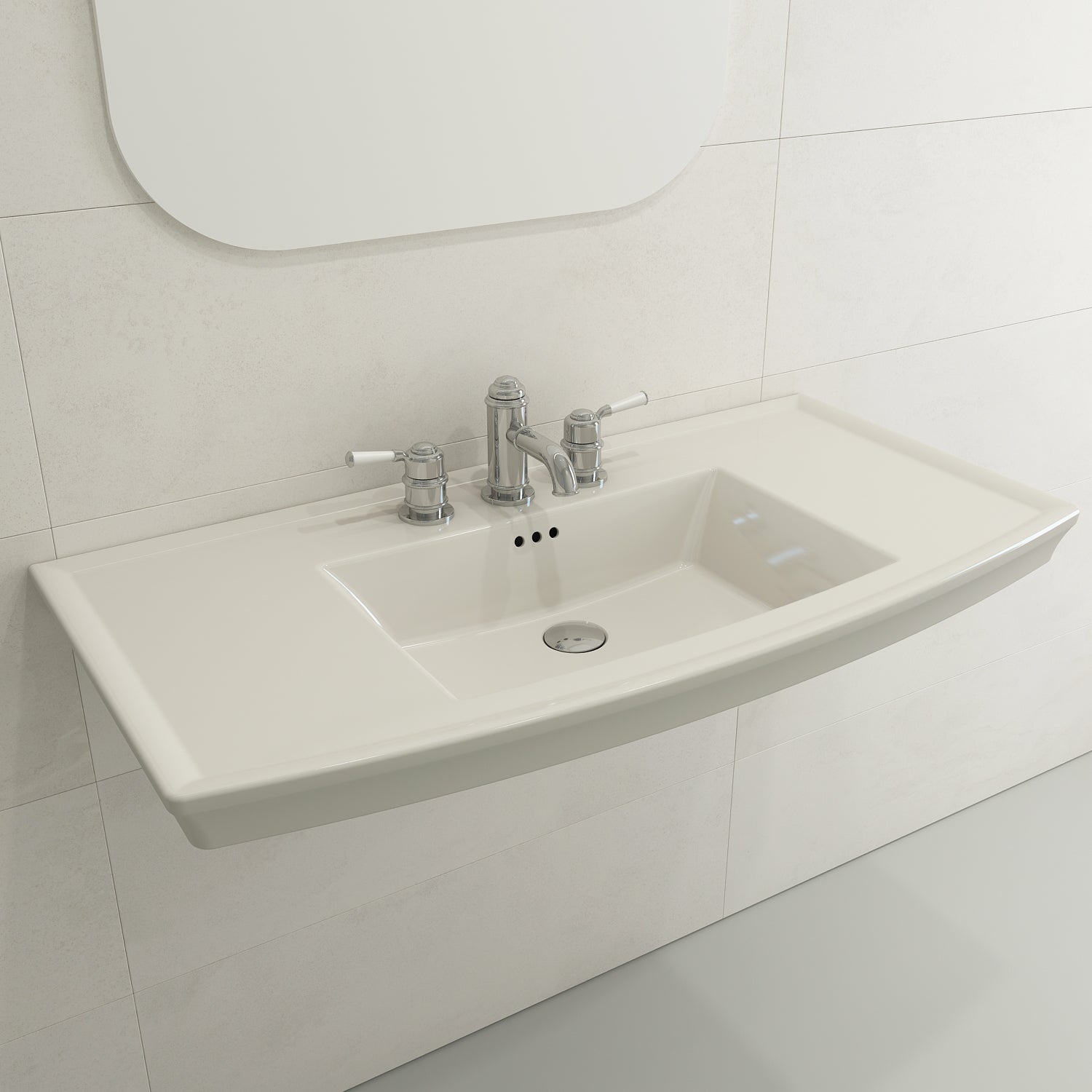 BOCCHI Lavita 40" Rectangle Wallmount Fireclay Bathroom Sink, Biscuit, 3 Faucet Hole, 1168-014-0127
