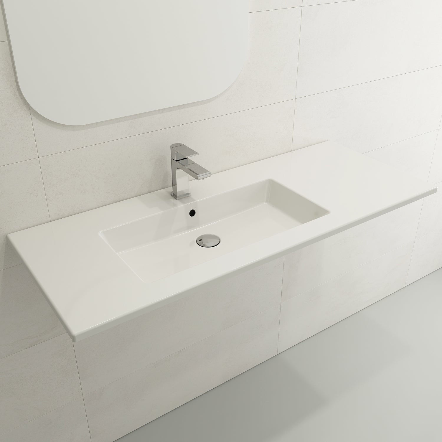 BOCCHI Ravenna 48" Rectangle Wallmount Fireclay Bathroom Sink, White, Single Faucet Hole, 1305-001-0126