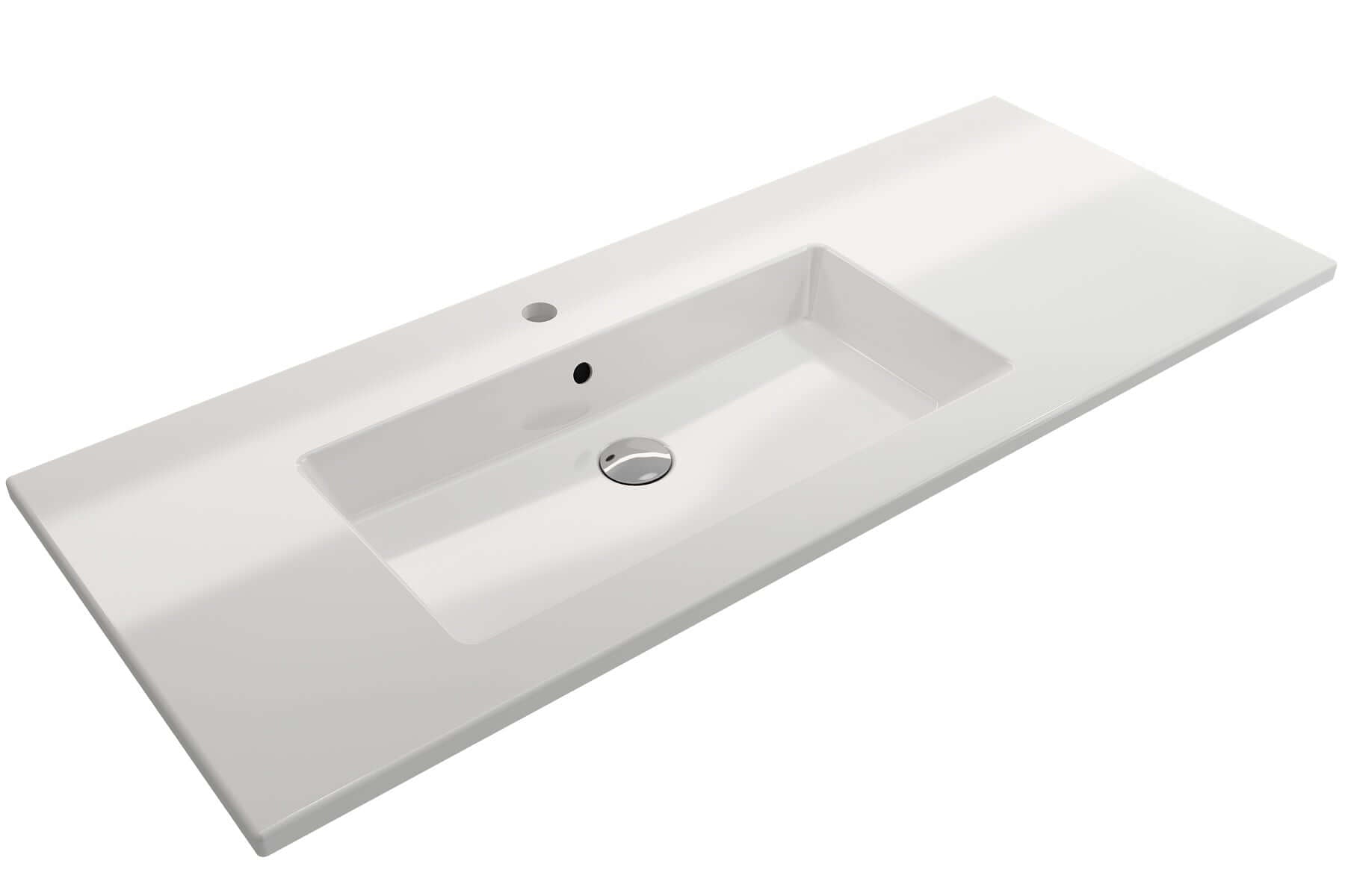 Alternate Image for BOCCHI Ravenna 48" Rectangle Wallmount Fireclay Bathroom Sink, White, Single Faucet Hole, 1305-001-0126