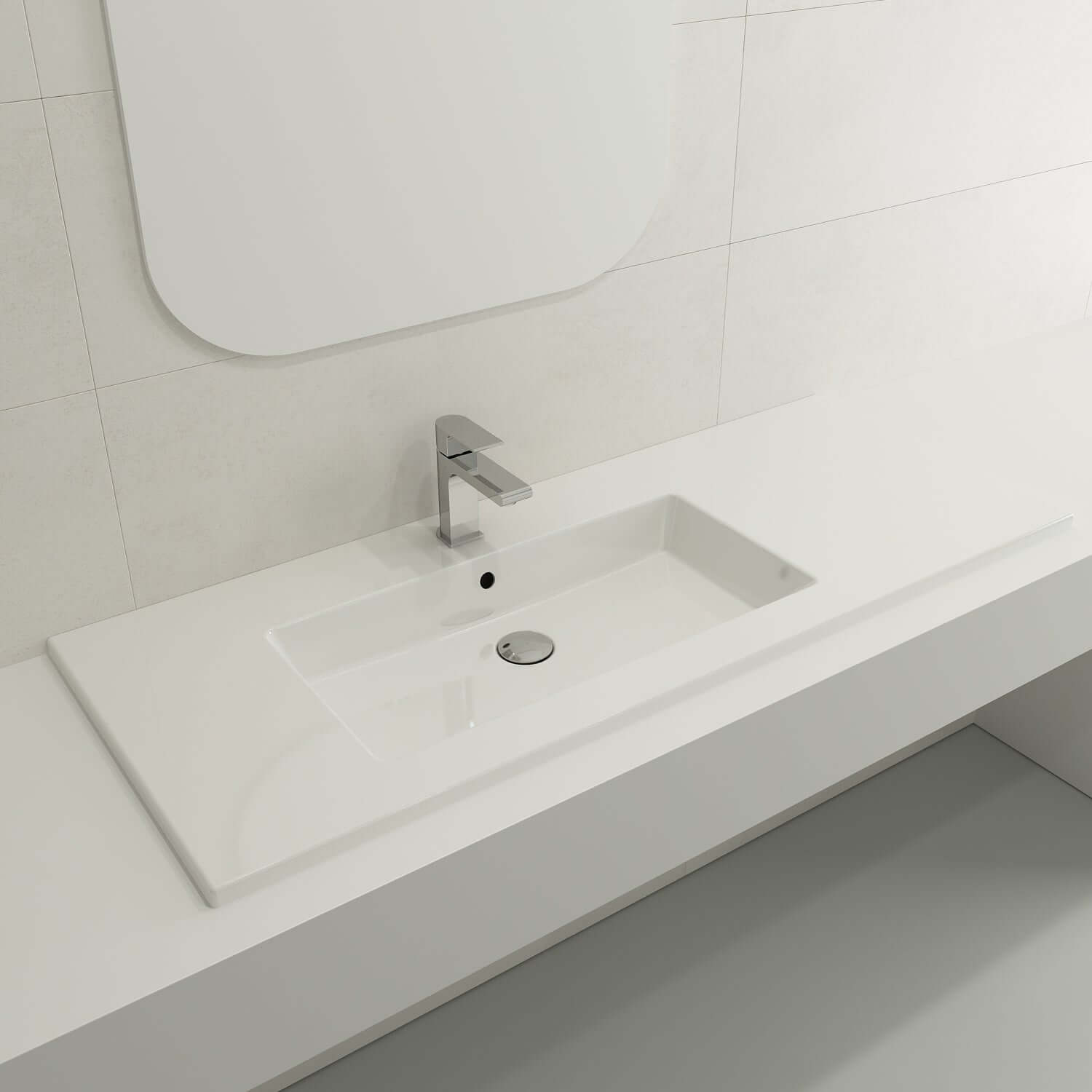 Alternate Image for BOCCHI Ravenna 48" Rectangle Wallmount Fireclay Bathroom Sink, White, Single Faucet Hole, 1305-001-0126