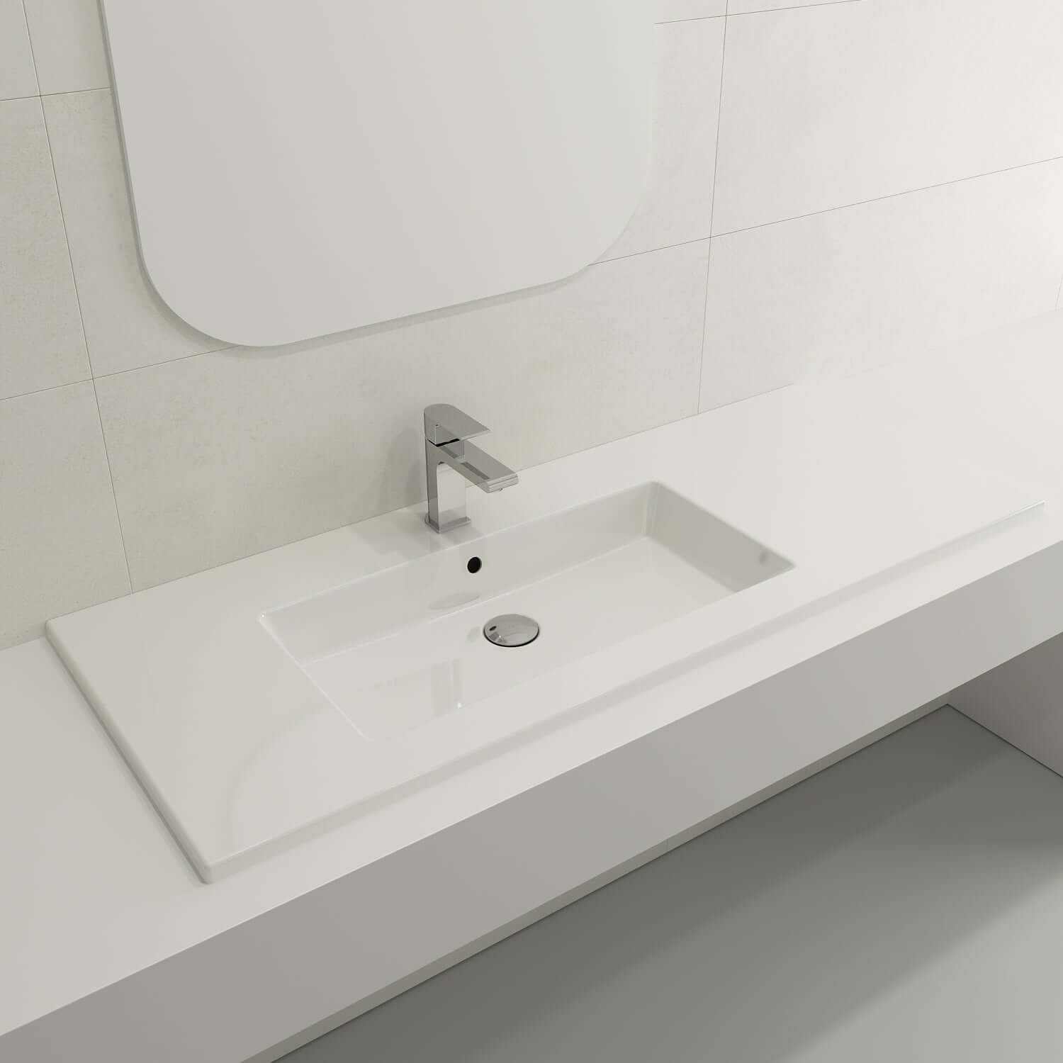 Alternate Image for BOCCHI Ravenna 48" Rectangle Wallmount Fireclay Bathroom Sink, White, Single Faucet Hole, 1305-001-0126