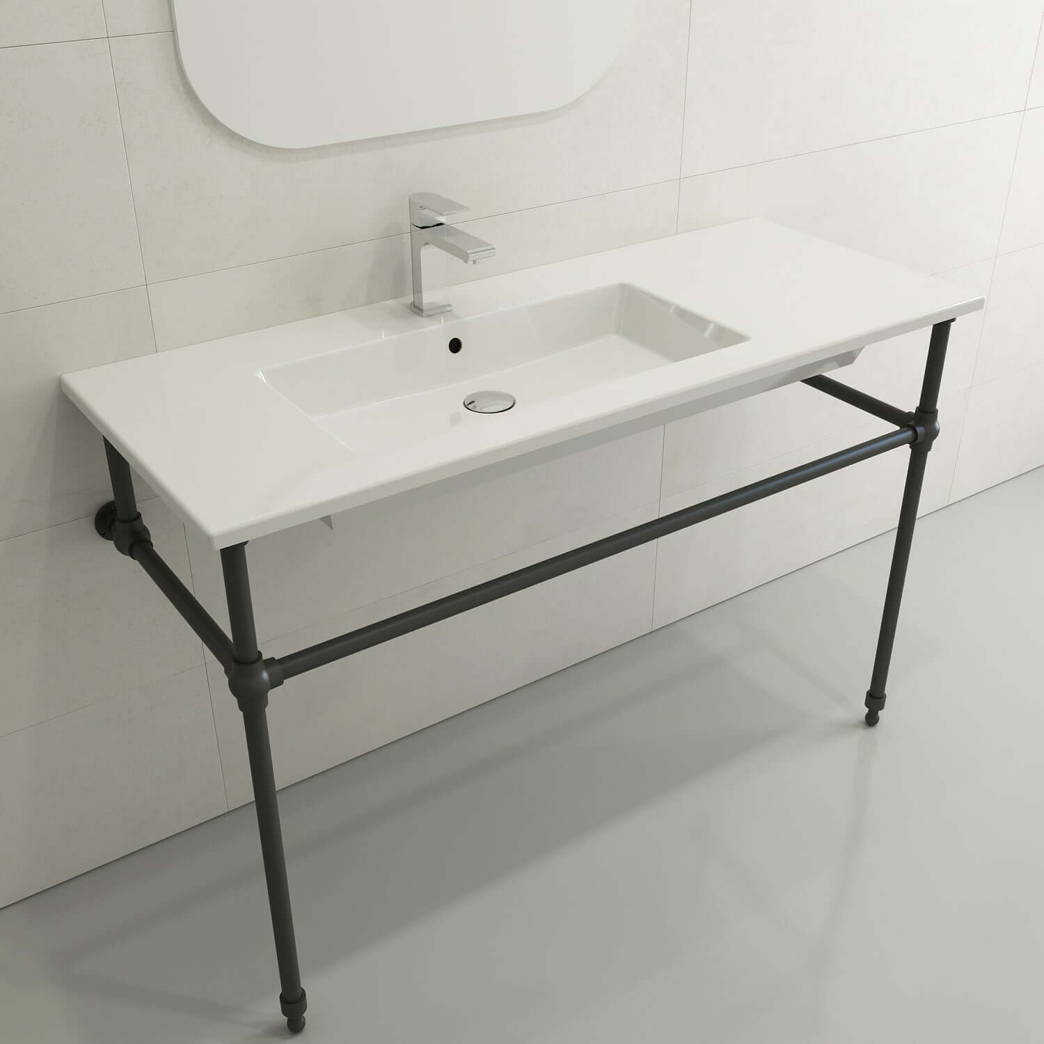 Alternate Image for BOCCHI Ravenna 48" Rectangle Wallmount Fireclay Bathroom Sink, White, Single Faucet Hole, 1305-001-0126
