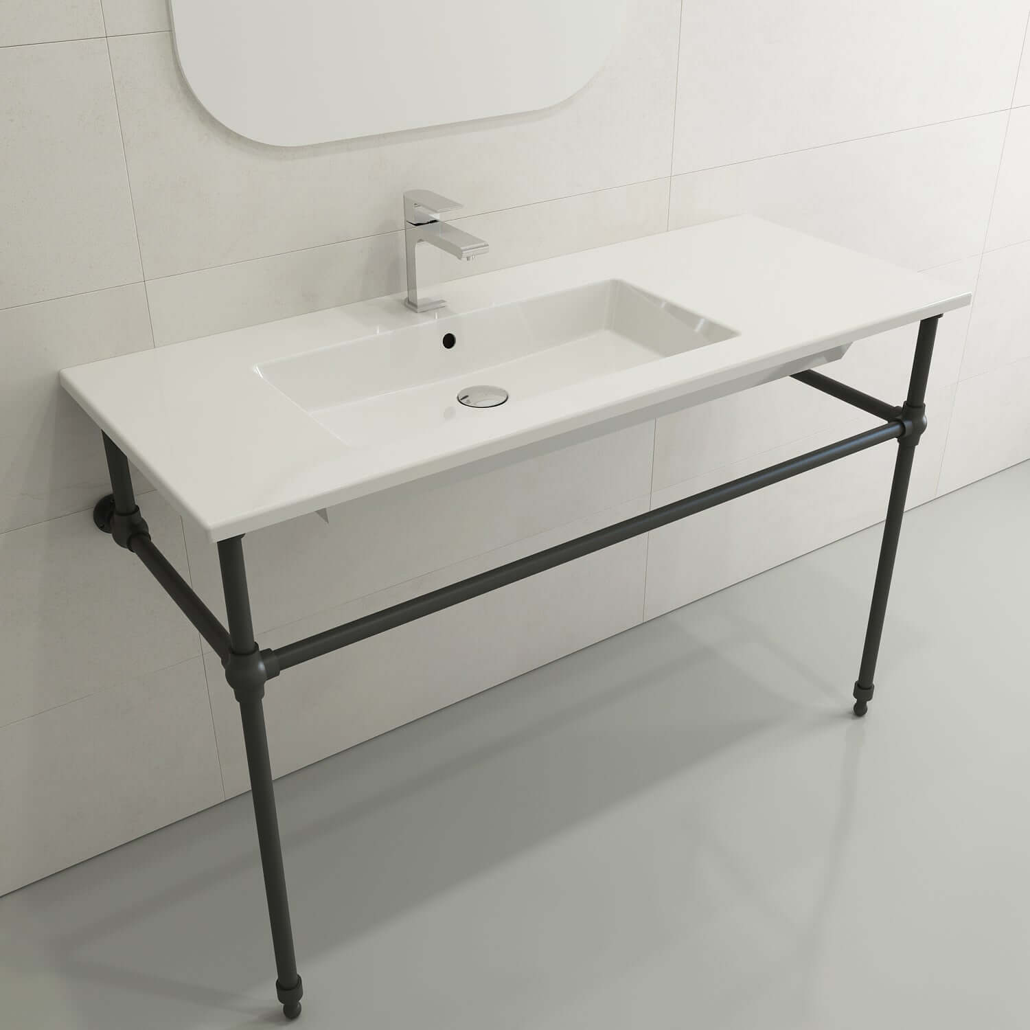 Alternate Image for BOCCHI Ravenna 48" Rectangle Wallmount Fireclay Bathroom Sink, White, Single Faucet Hole, 1305-001-0126