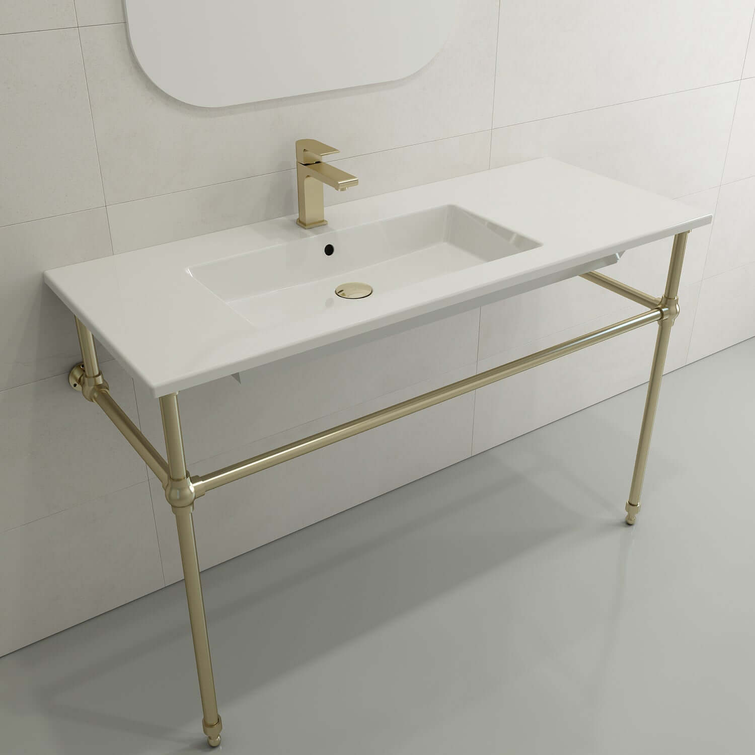 Alternate Image for BOCCHI Ravenna 48" Rectangle Wallmount Fireclay Bathroom Sink, White, Single Faucet Hole, 1305-001-0126