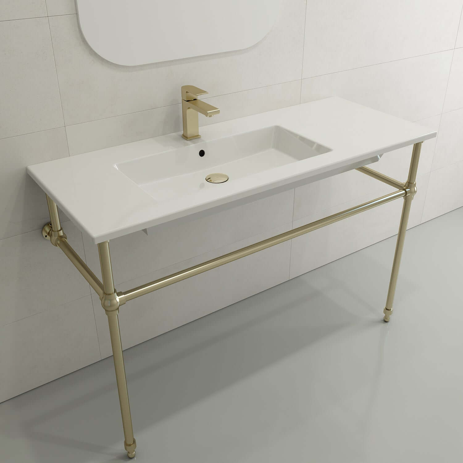 Alternate Image for BOCCHI Ravenna 48" Rectangle Wallmount Fireclay Bathroom Sink, White, Single Faucet Hole, 1305-001-0126