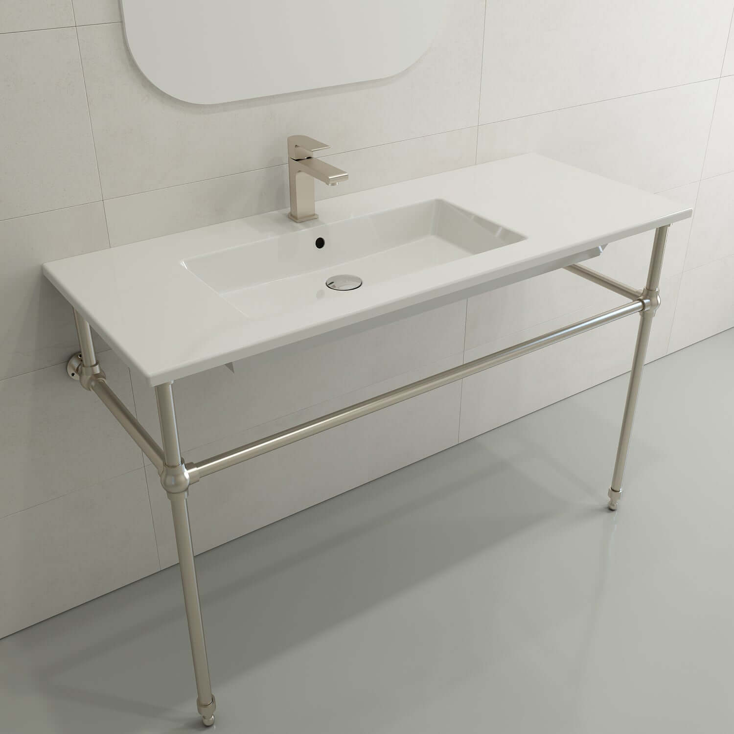 Alternate Image for BOCCHI Ravenna 48" Rectangle Wallmount Fireclay Bathroom Sink, White, Single Faucet Hole, 1305-001-0126