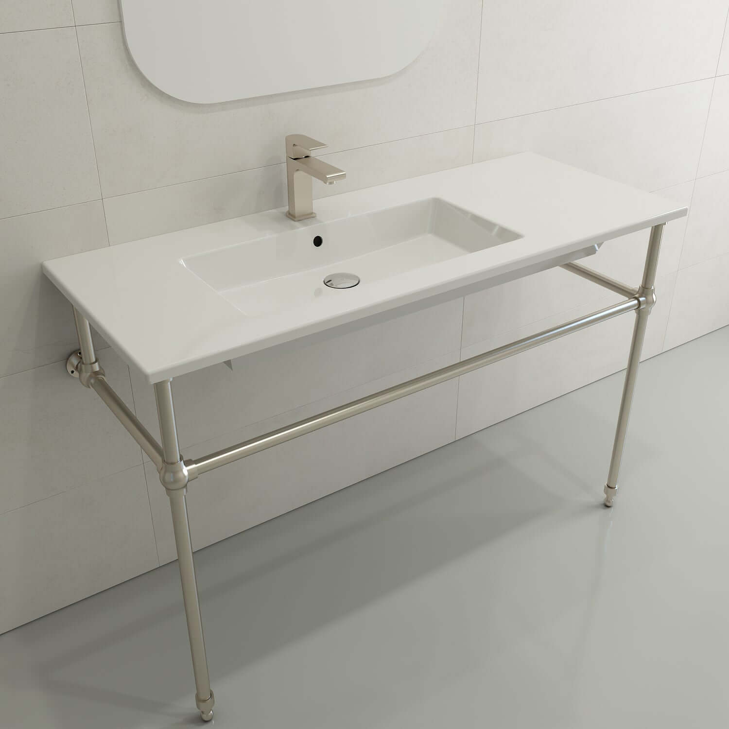 Alternate Image for BOCCHI Ravenna 48" Rectangle Wallmount Fireclay Bathroom Sink, White, Single Faucet Hole, 1305-001-0126