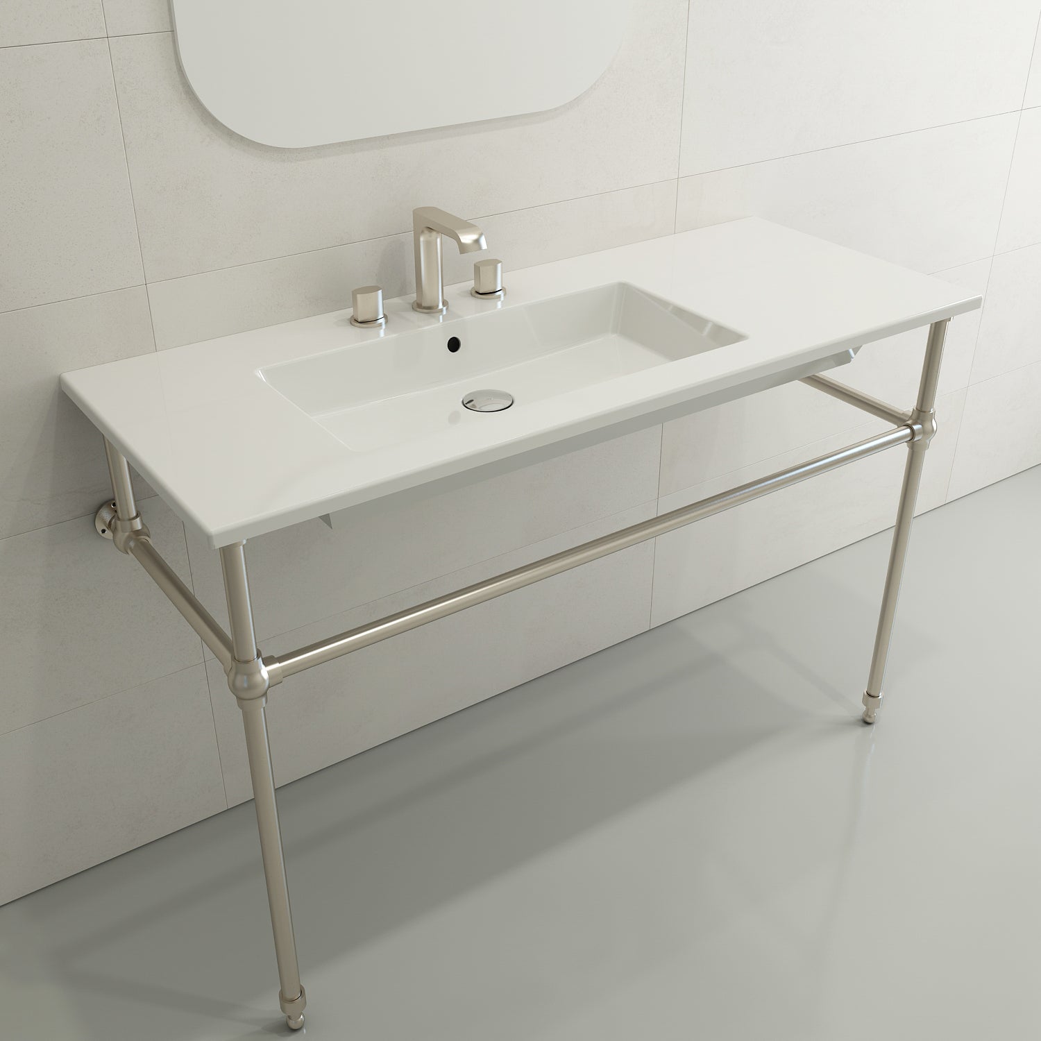 Alternate Image for BOCCHI Ravenna 48" Rectangle Wallmount Fireclay Bathroom Sink, White, 3 Faucet Hole, 1305-001-0127