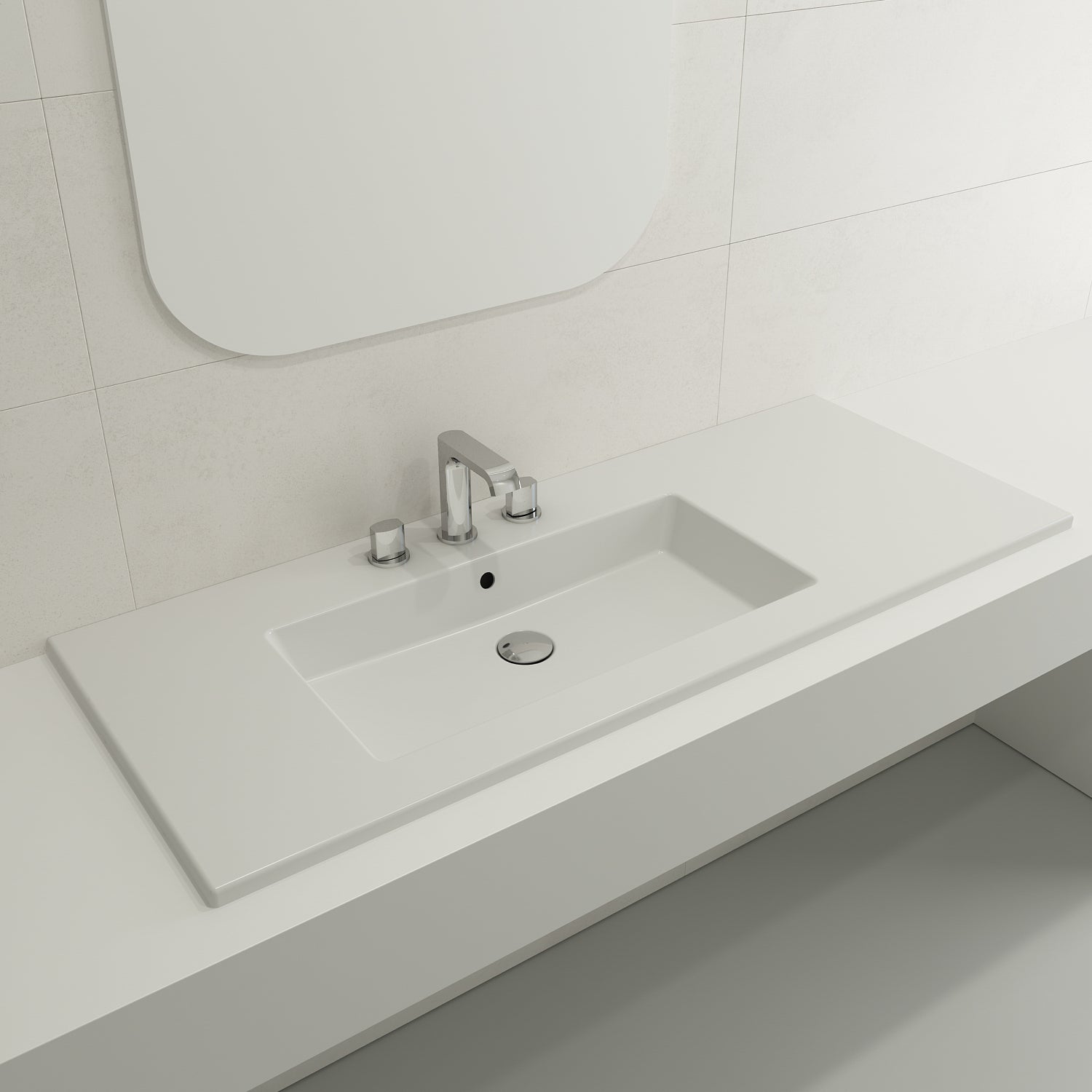 Alternate Image for BOCCHI Ravenna 48" Rectangle Wallmount Fireclay Bathroom Sink, Matte White, 3 Faucet Hole, 1305-002-0127