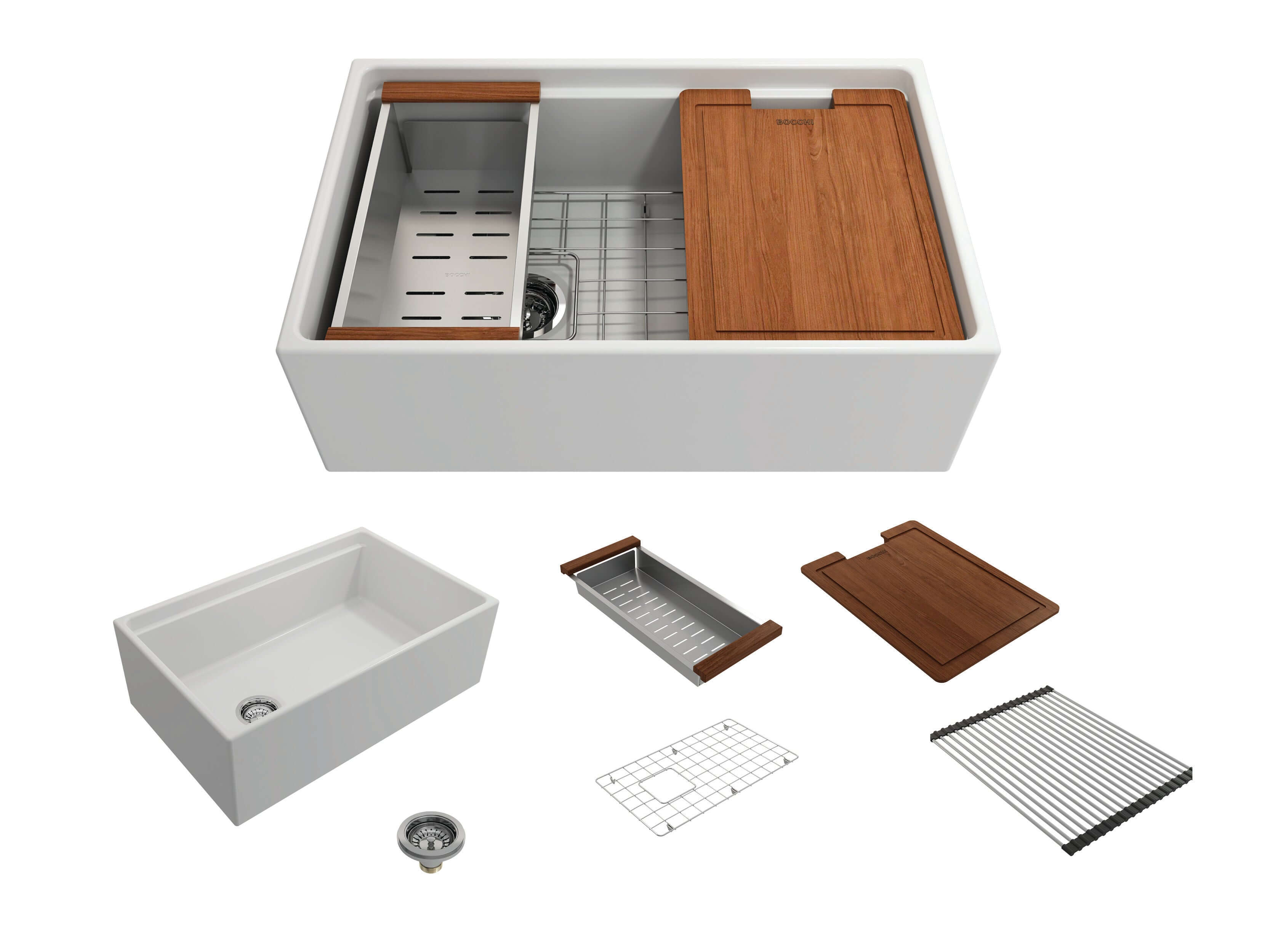 Alternate Image for BOCCHI Contempo 30" Fireclay Workstation Farmhouse Sink with Accessories, Matte White, 1344-002-0120