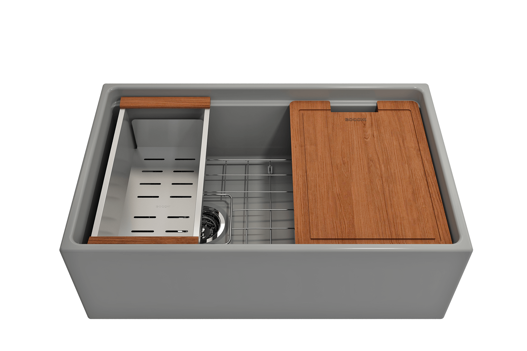 Alternate Image for BOCCHI Contempo 30" Fireclay Workstation Farmhouse Sink with Accessories, Matte Gray, 1344-006-0120