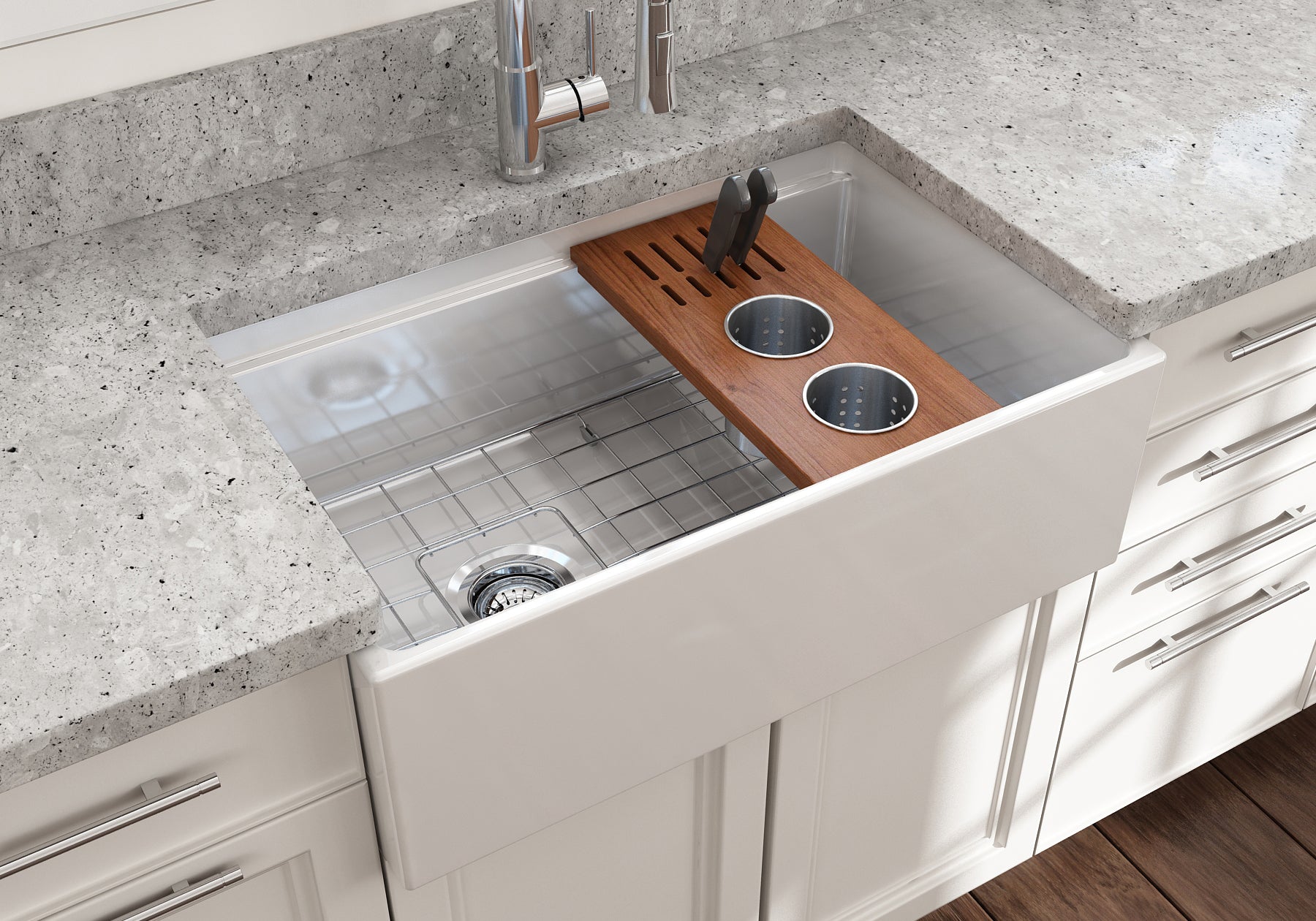 Alternate Image for BOCCHI Wood Board with 2 Round Stainless Steel Bowls & Knife Holder, 2320 0009