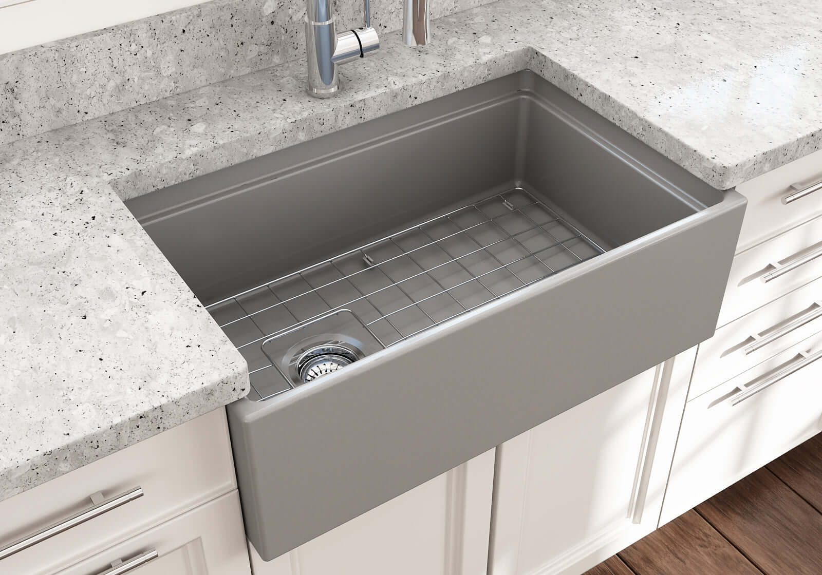 Alternate Image for BOCCHI Contempo 30" Fireclay Workstation Farmhouse Sink with Accessories, Matte Gray, 1344-006-0120