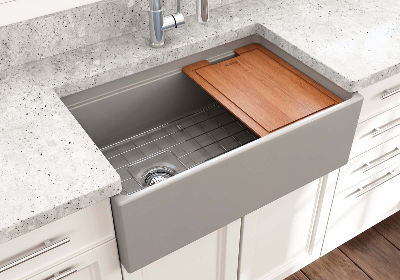 Alternate Image for BOCCHI Contempo 30" Fireclay Workstation Farmhouse Sink with Accessories, Matte Gray, 1344-006-0120