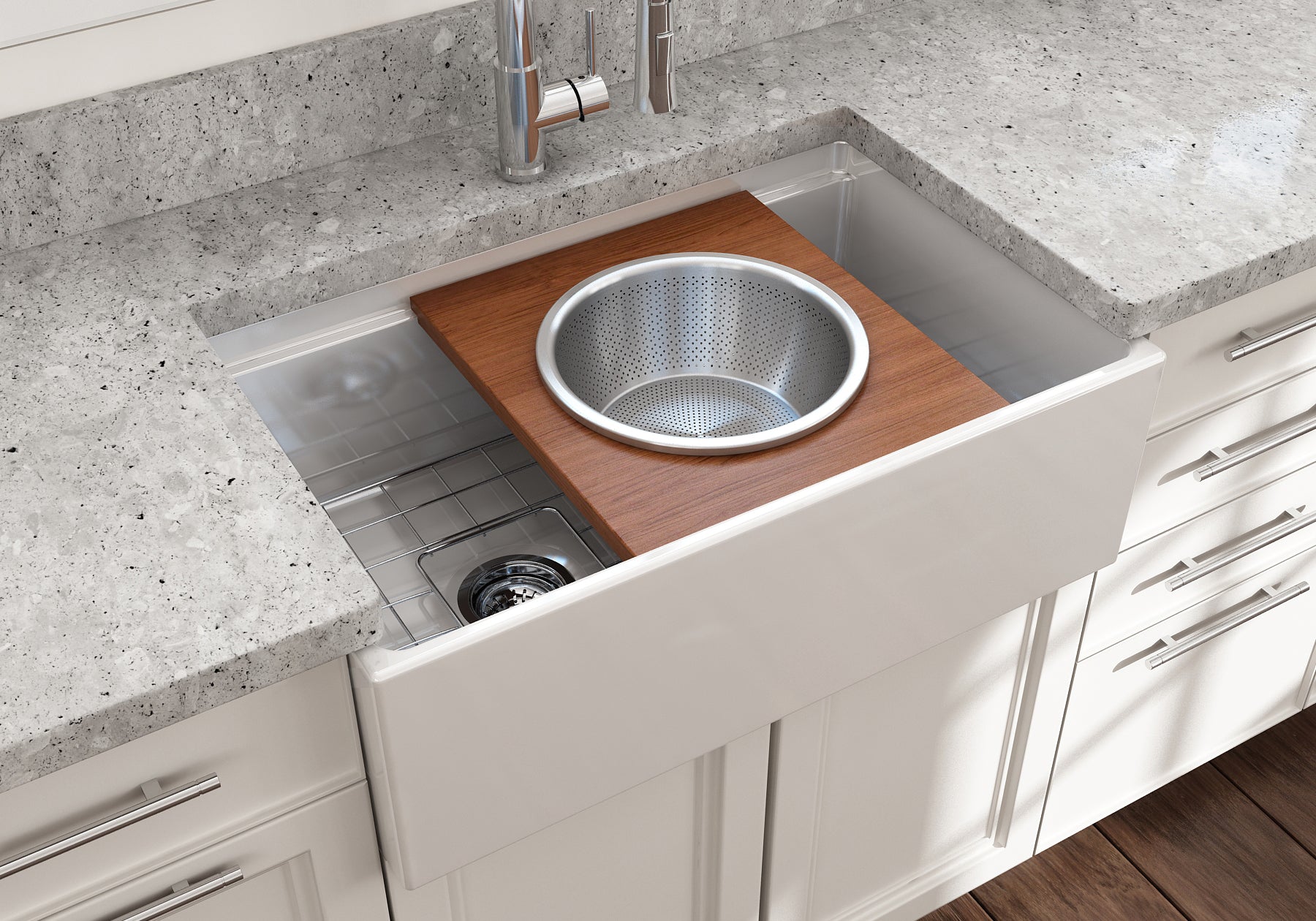 Alternate Image for BOCCHI Wood Board with Large Round Stainless Steel Mixing Bowl and Colander, 2320 0015