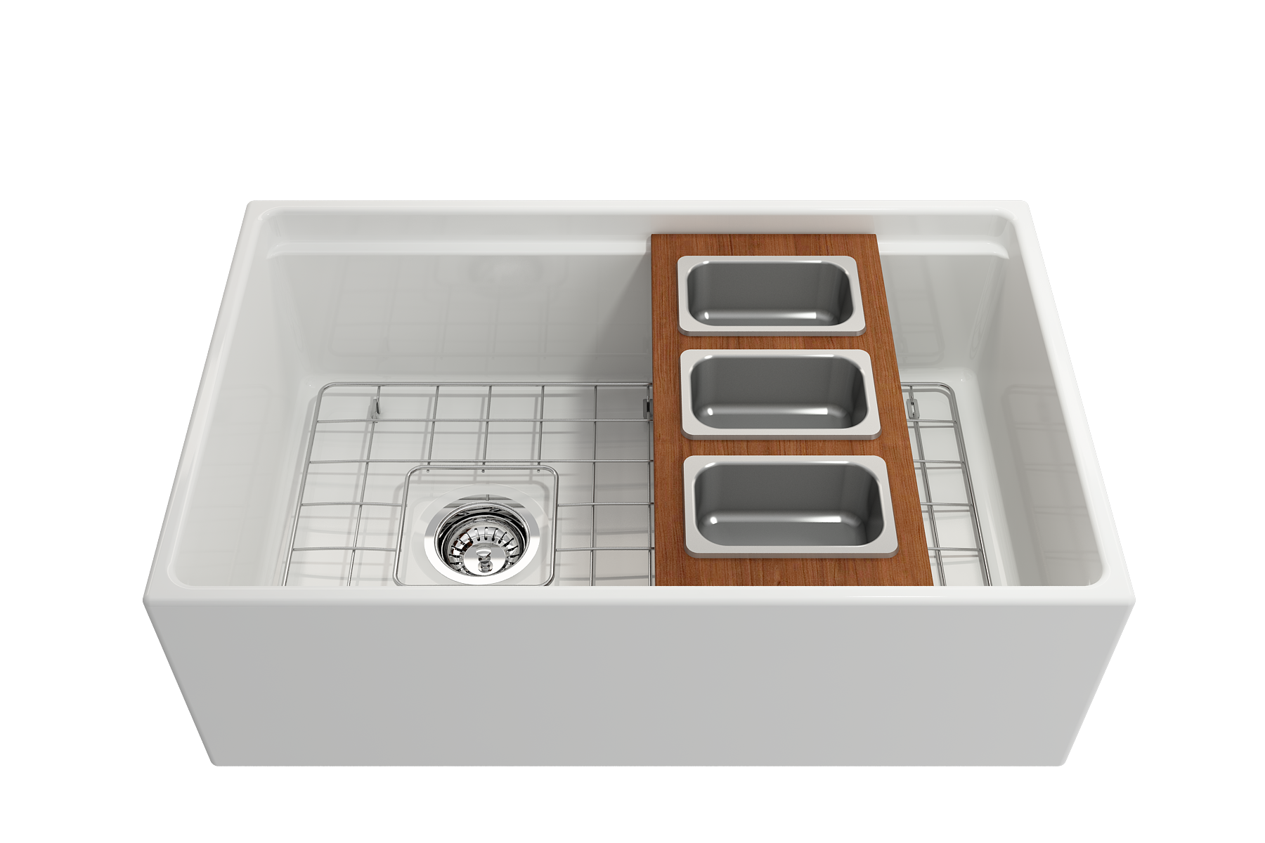 Alternate Image for BOCCHI Wood Board with 3 Rectangular Stainless Steel Bowls, 2320 0013