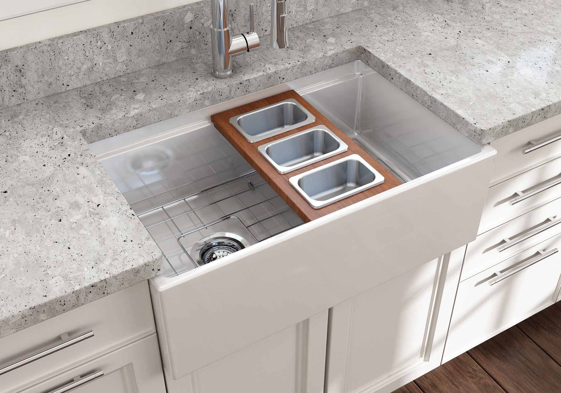 Alternate Image for BOCCHI Wood Board with 3 Rectangular Stainless Steel Bowls, 2320 0013