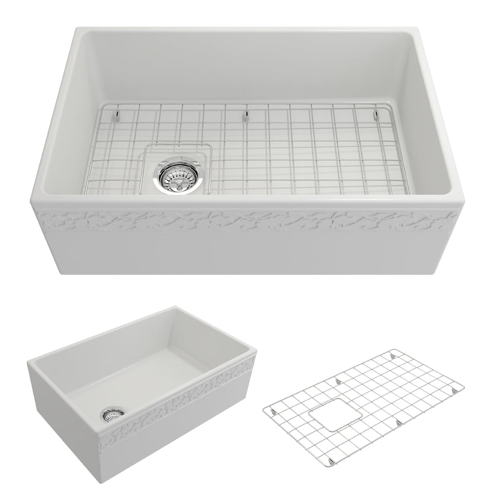 BOCCHI Vigneto 30" Fireclay Farmhouse Apron Single Bowl Kitchen Sink, Matte White, 1347-002-0120