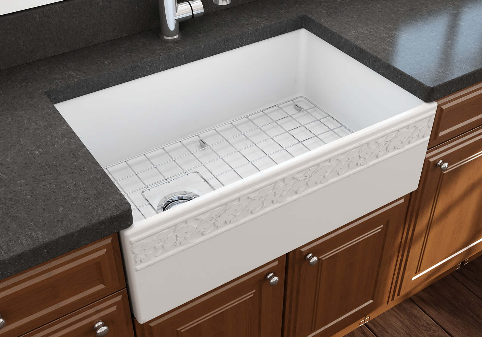 Alternate Image for BOCCHI Vigneto 30" Fireclay Farmhouse Apron Single Bowl Kitchen Sink, Matte White, 1347-002-0120