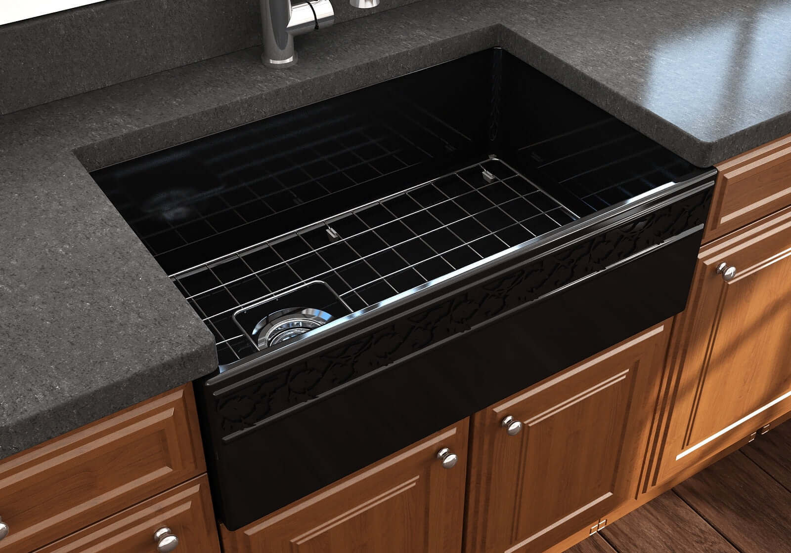 Alternate Image for BOCCHI Vigneto 30" Fireclay Farmhouse Apron Single Bowl Kitchen Sink, Black, 1347-005-0120