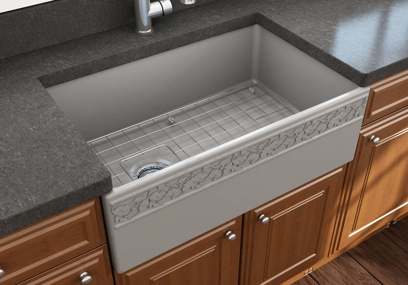 Alternate Image for BOCCHI Vigneto 30" Fireclay Farmhouse Apron Single Bowl Kitchen Sink, Matte Gray, 1347-006-0120
