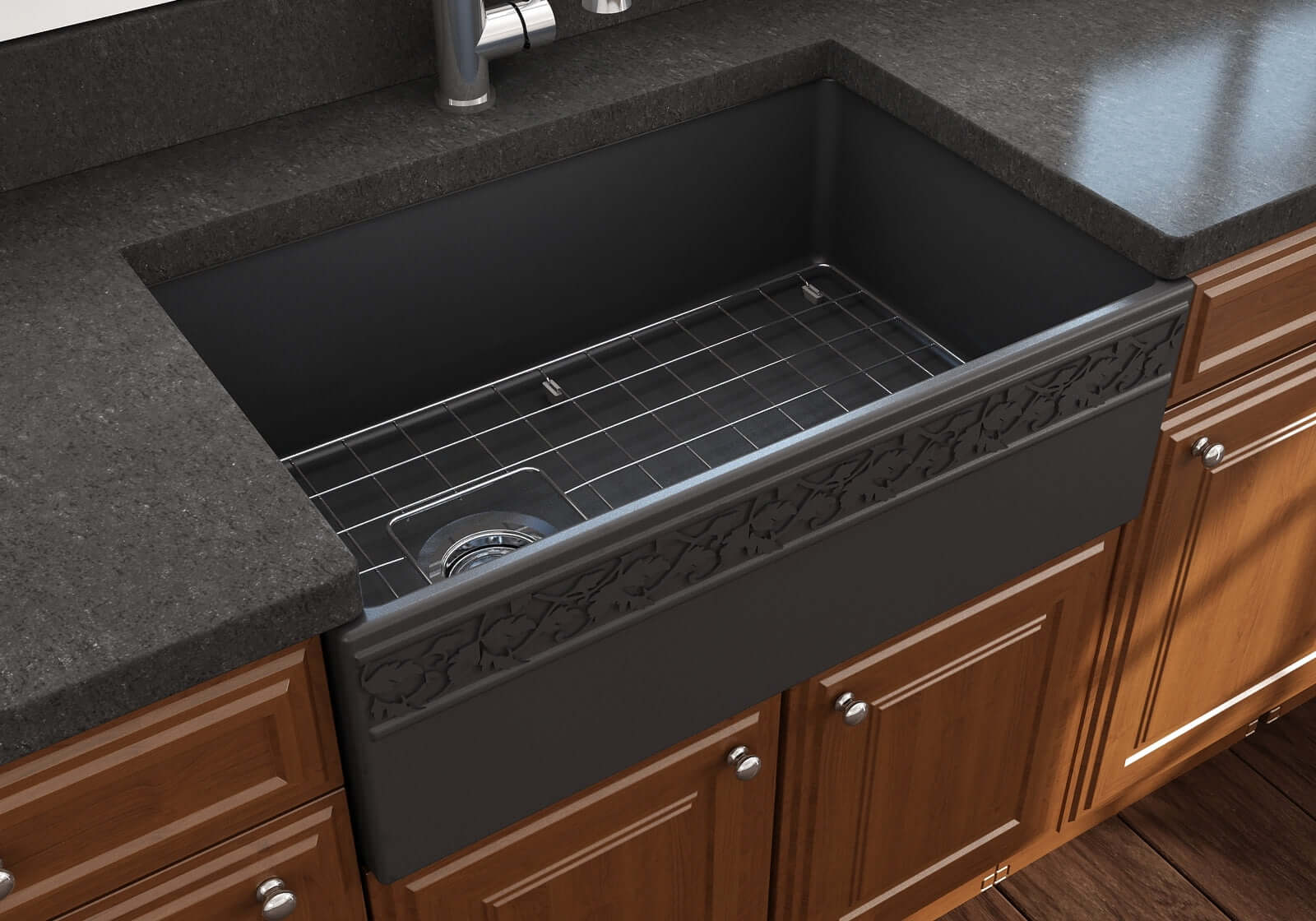 Alternate Image for BOCCHI Vigneto 30" Fireclay Farmhouse Apron Single Bowl Kitchen Sink, Matte Dark Gray, 1347-020-0120