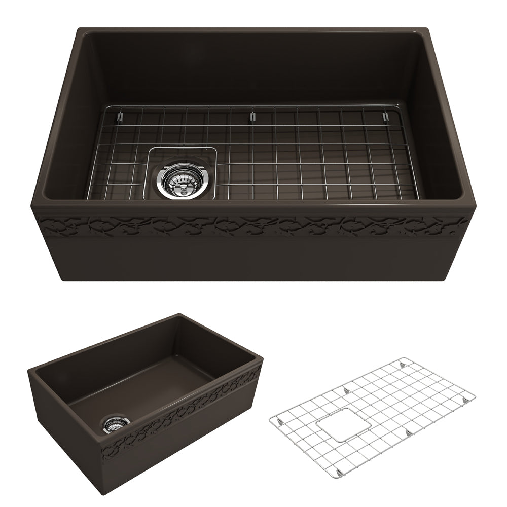 BOCCHI Vigneto 30" Fireclay Farmhouse Apron Single Bowl Kitchen Sink, Matte Brown, 1347-025-0120