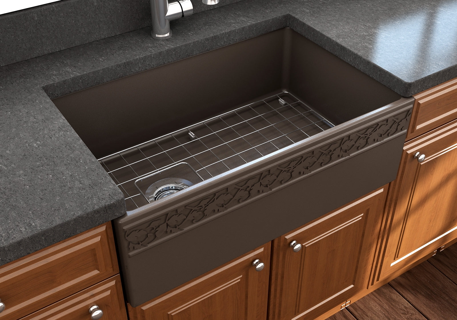 Alternate Image for BOCCHI Vigneto 30" Fireclay Farmhouse Apron Single Bowl Kitchen Sink, Matte Brown, 1347-025-0120