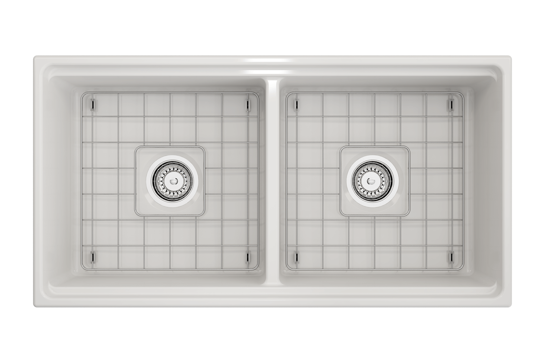 Alternate Image for BOCCHI Contempo 36" Fireclay Workstation Farmhouse Sink with Accessories, 50/50 Double Bowl, White, 1348-001-0120