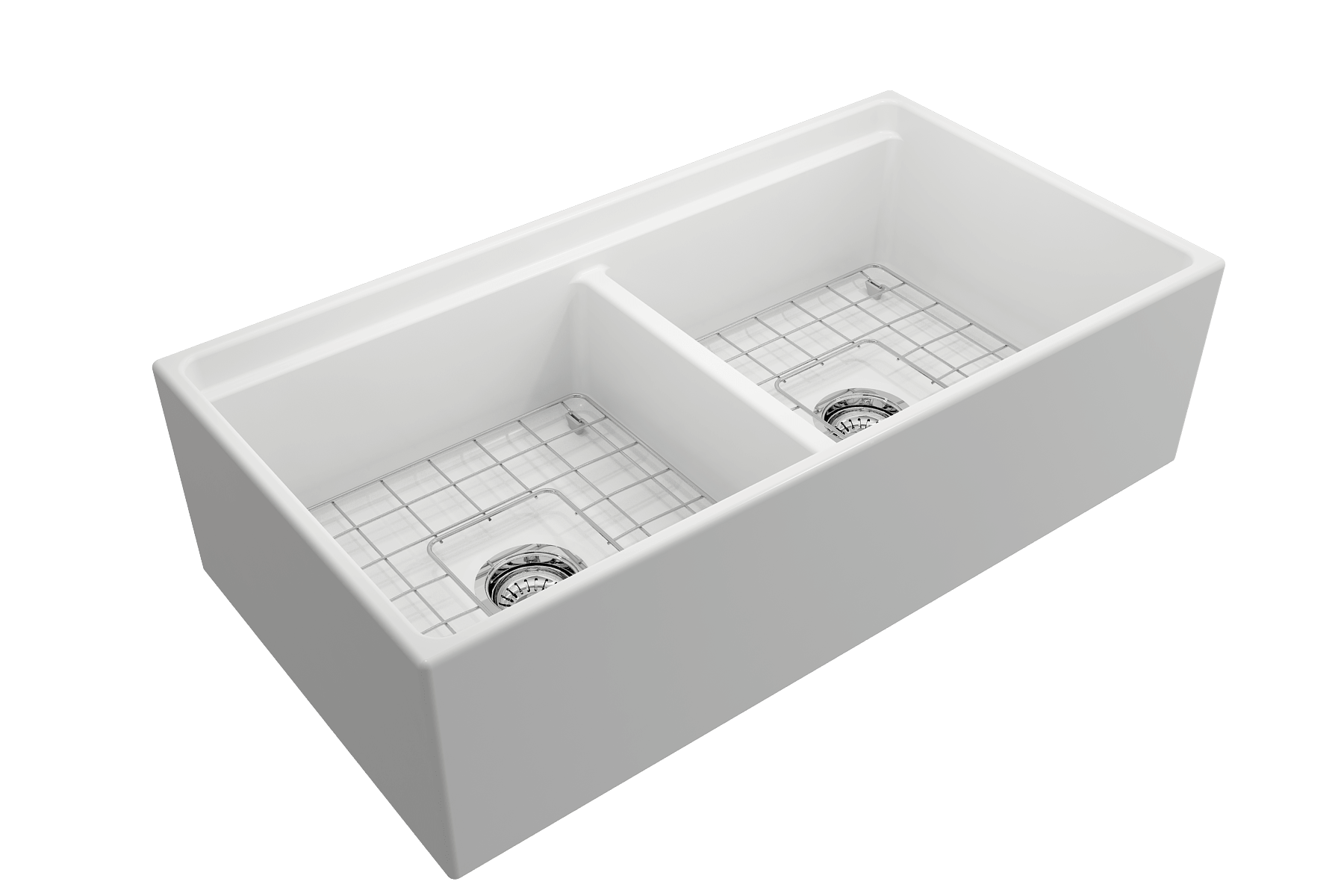 Alternate Image for BOCCHI Contempo 36" Fireclay Workstation Farmhouse Sink with Accessories, 50/50 Double Bowl, Matte White, 1348-002-0120