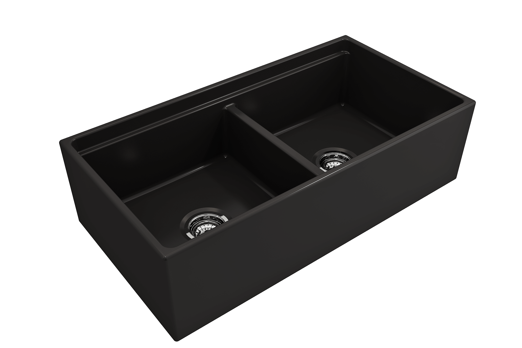 Alternate Image for BOCCHI Contempo 36" Fireclay Workstation Farmhouse Sink with Accessories, 50/50 Double Bowl, Matte Black, 1348-004-0120