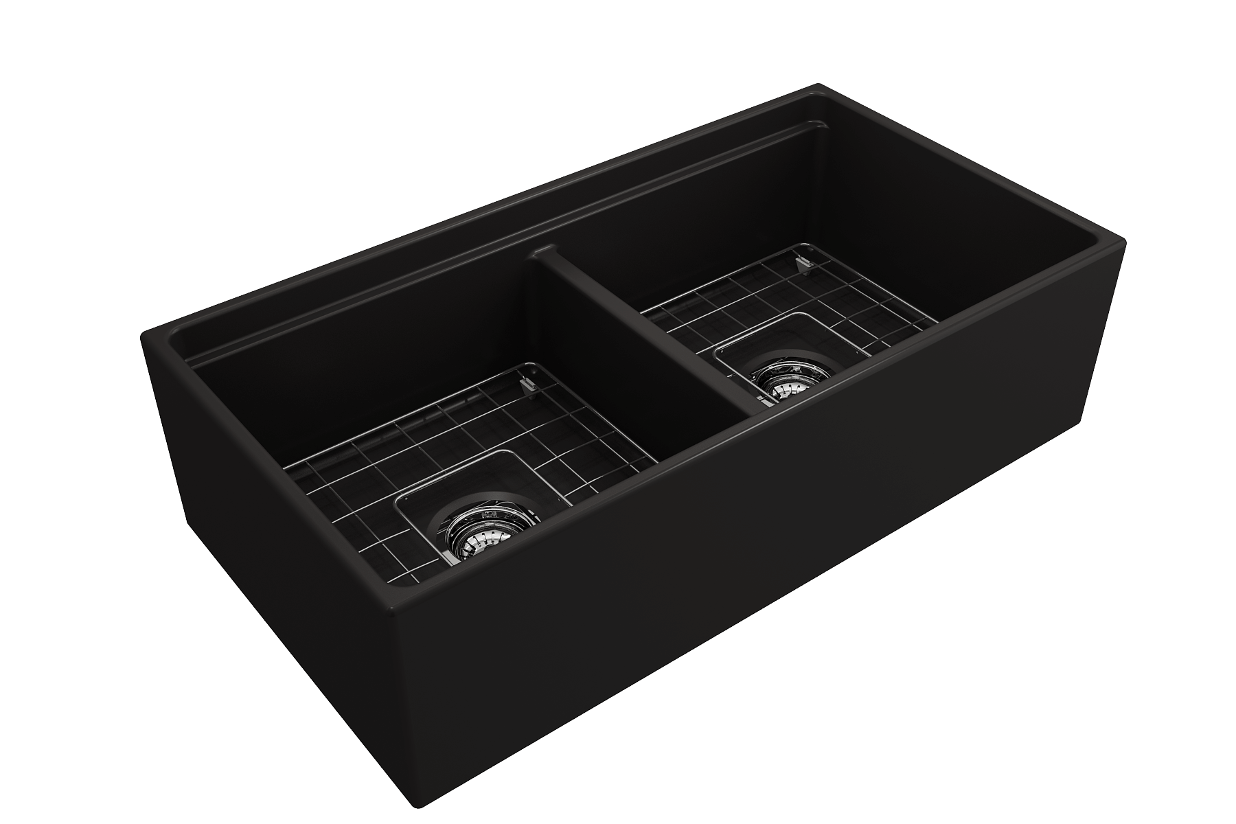 Alternate Image for BOCCHI Contempo 36" Fireclay Workstation Farmhouse Sink with Accessories, 50/50 Double Bowl, Matte Black, 1348-004-0120