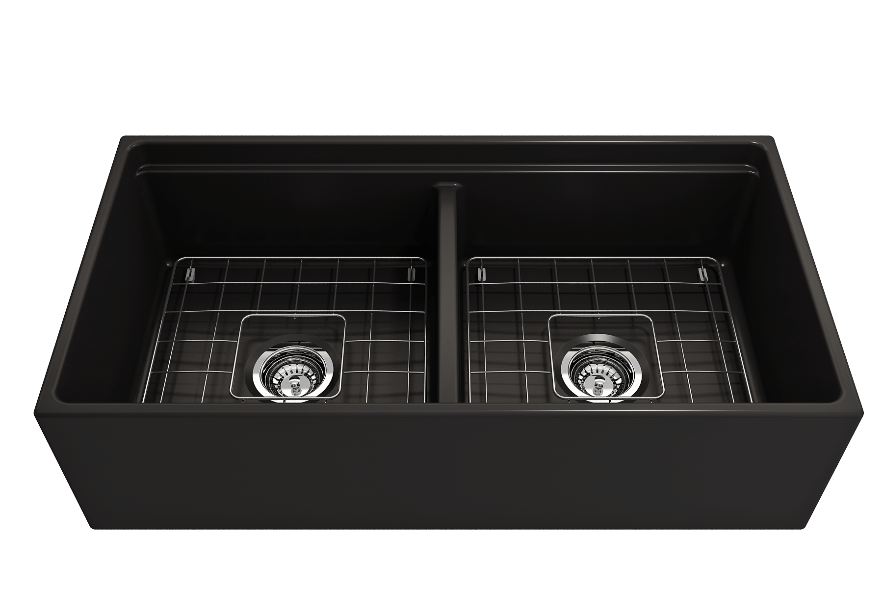 Alternate Image for BOCCHI Contempo 36" Fireclay Workstation Farmhouse Sink with Accessories, 50/50 Double Bowl, Matte Black, 1348-004-0120