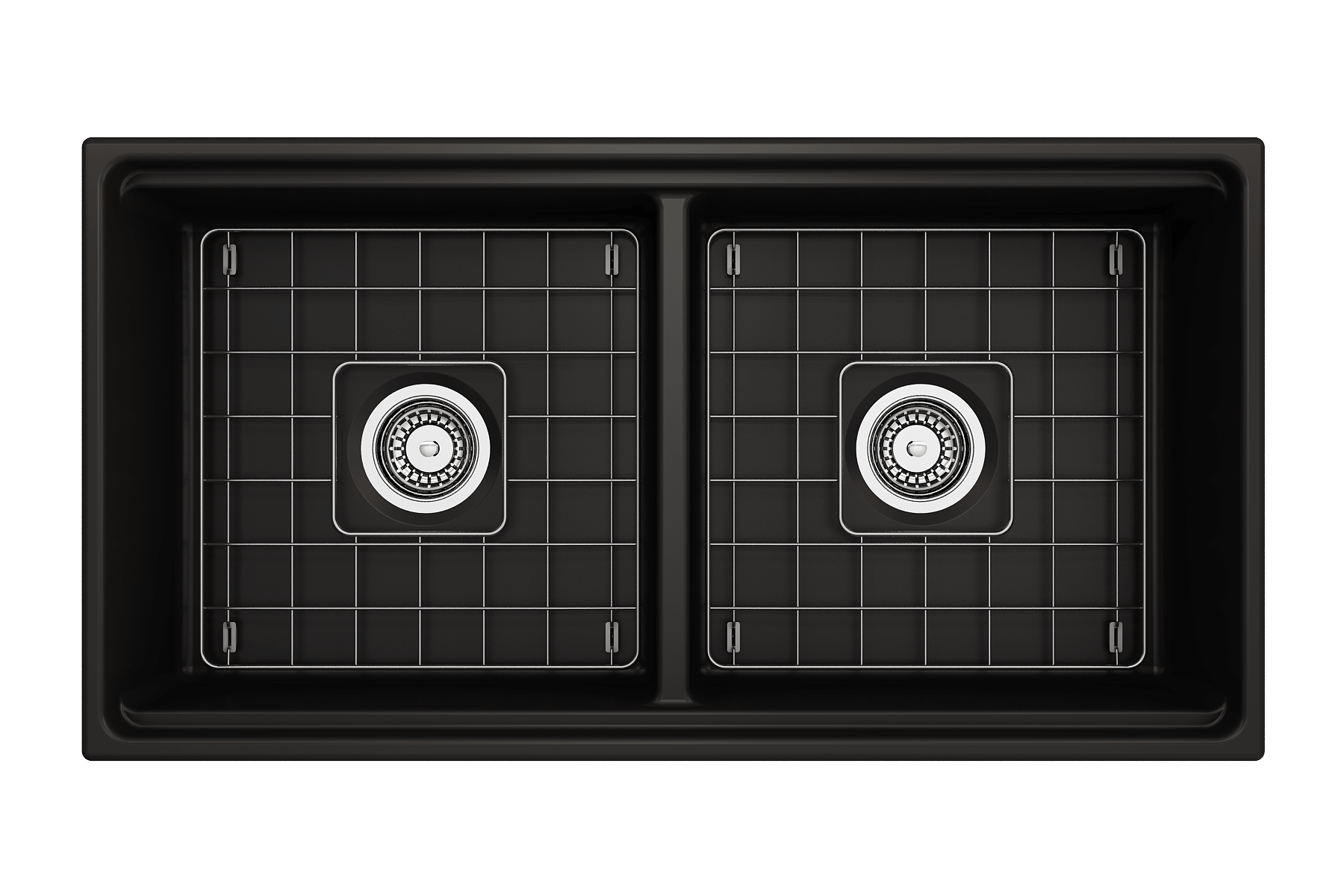 Alternate Image for BOCCHI Contempo 36" Fireclay Workstation Farmhouse Sink with Accessories, 50/50 Double Bowl, Matte Black, 1348-004-0120