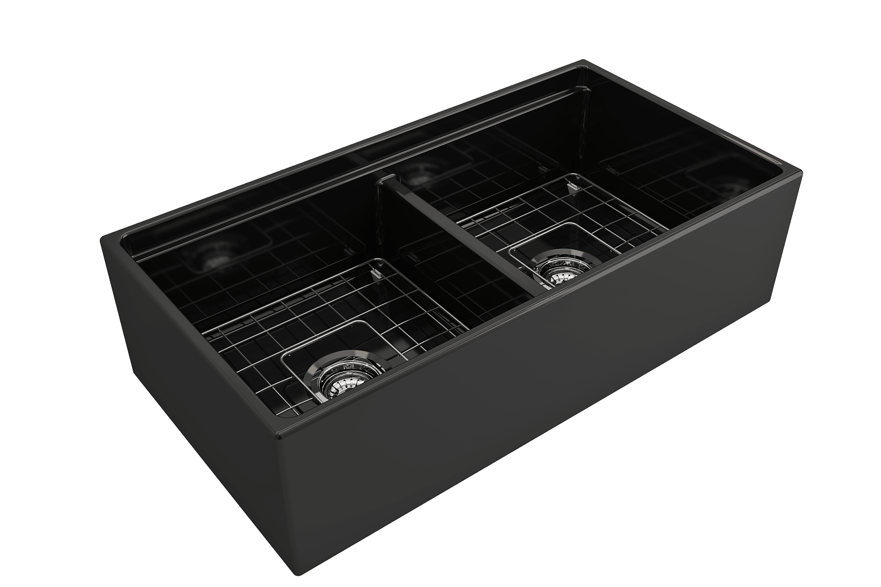 Alternate Image for BOCCHI Contempo 36" Fireclay Workstation Farmhouse Sink with Accessories, 50/50 Double Bowl, Black, 1348-005-0120