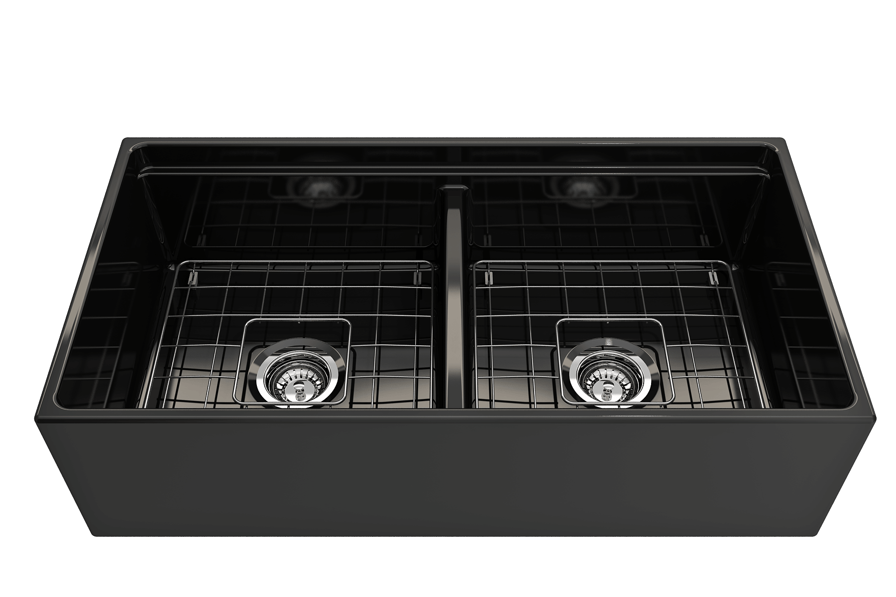 Alternate Image for BOCCHI Contempo 36" Fireclay Workstation Farmhouse Sink with Accessories, 50/50 Double Bowl, Black, 1348-005-0120